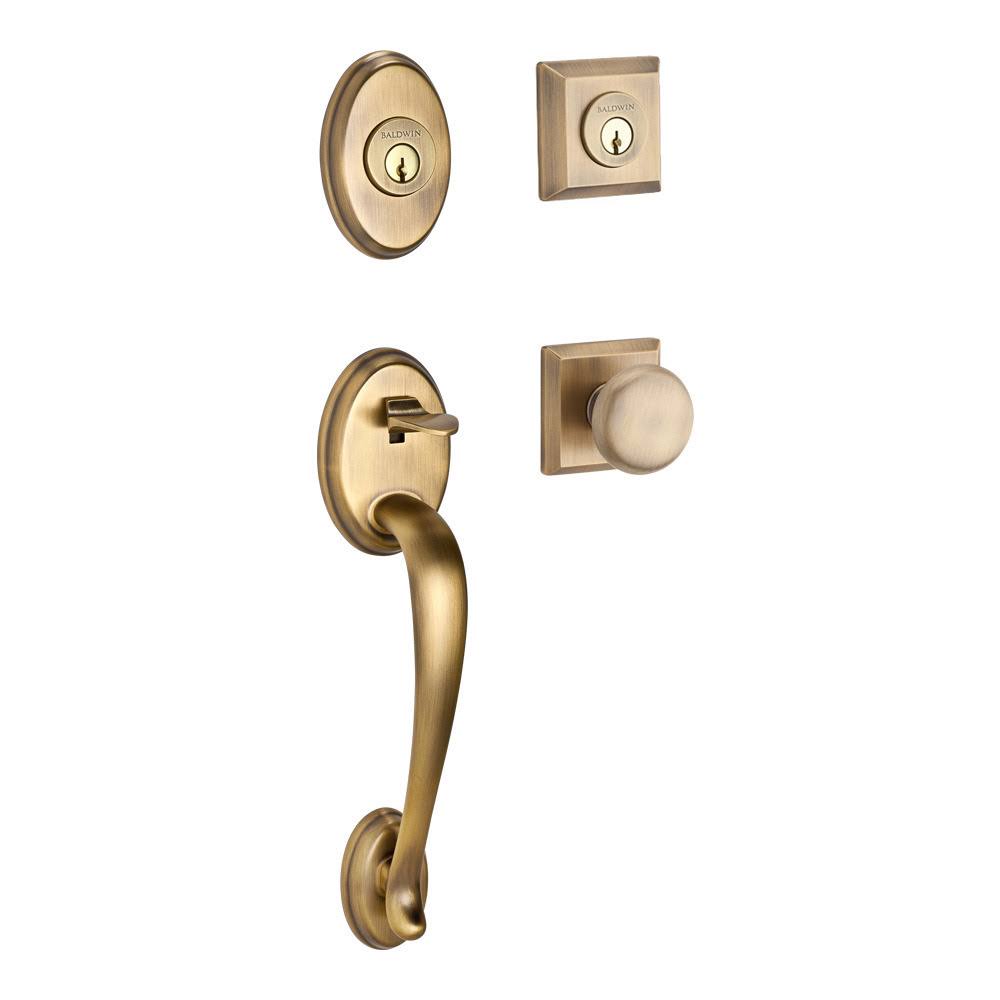 Baldwin Reserve - Columbus Handleset with Round Knob and Traditional Square Rose in Matte Brass u0026 Black - DC.COLXROU.TSR.049