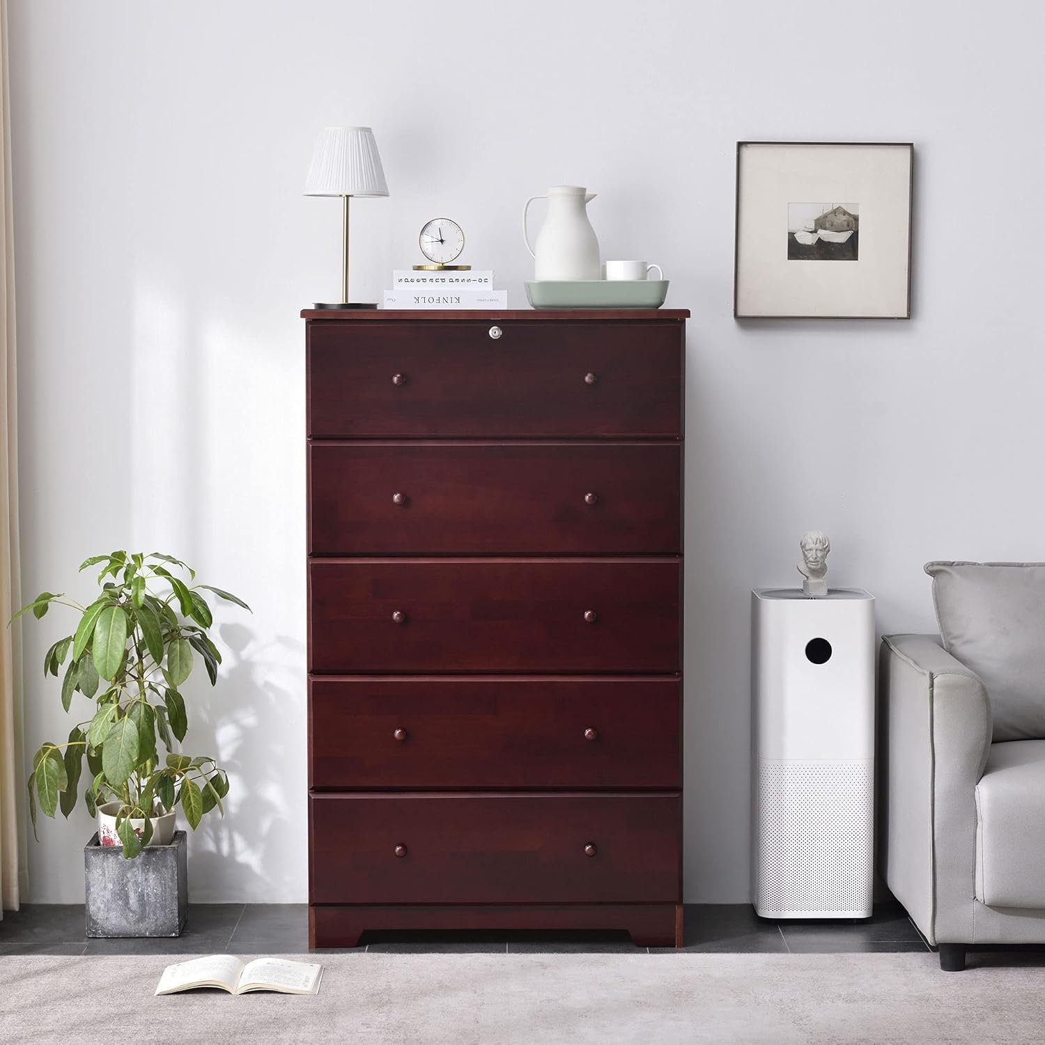 Better Home Products Merida Solid Pine Wood 5 Drawer Chest Dresser (Black)