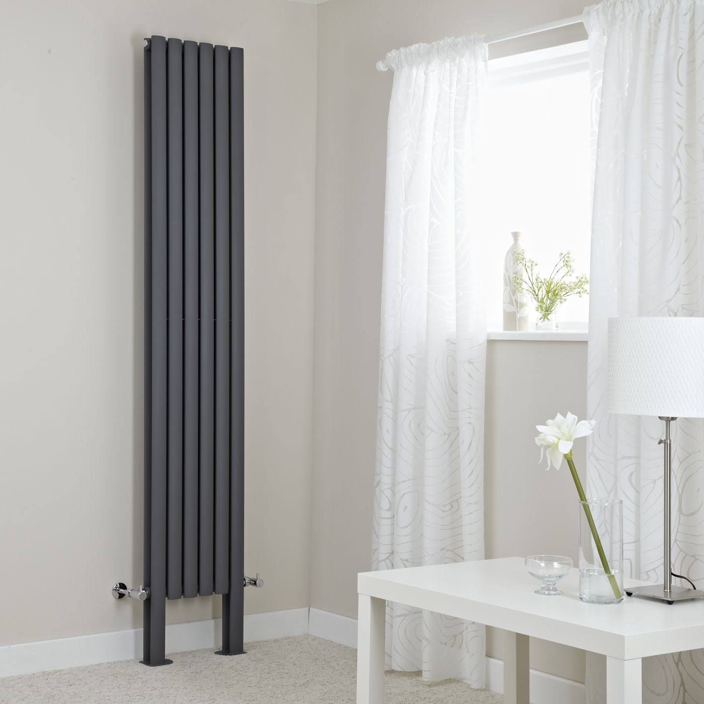 Hudson Reed NAHB0267 Revive Double Vertical Designer Radiator with Feet Anthracite 78 3/4 x 14