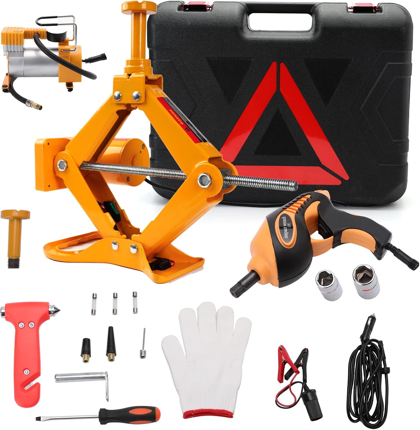 FEANISIFEI All-in-One Electric Car Jack Kit 3 Ton 12V Electric Car Jack with Impact Wrench Inflatable Pump Electric Jack for Car SUV Car Emergency Repair Kit