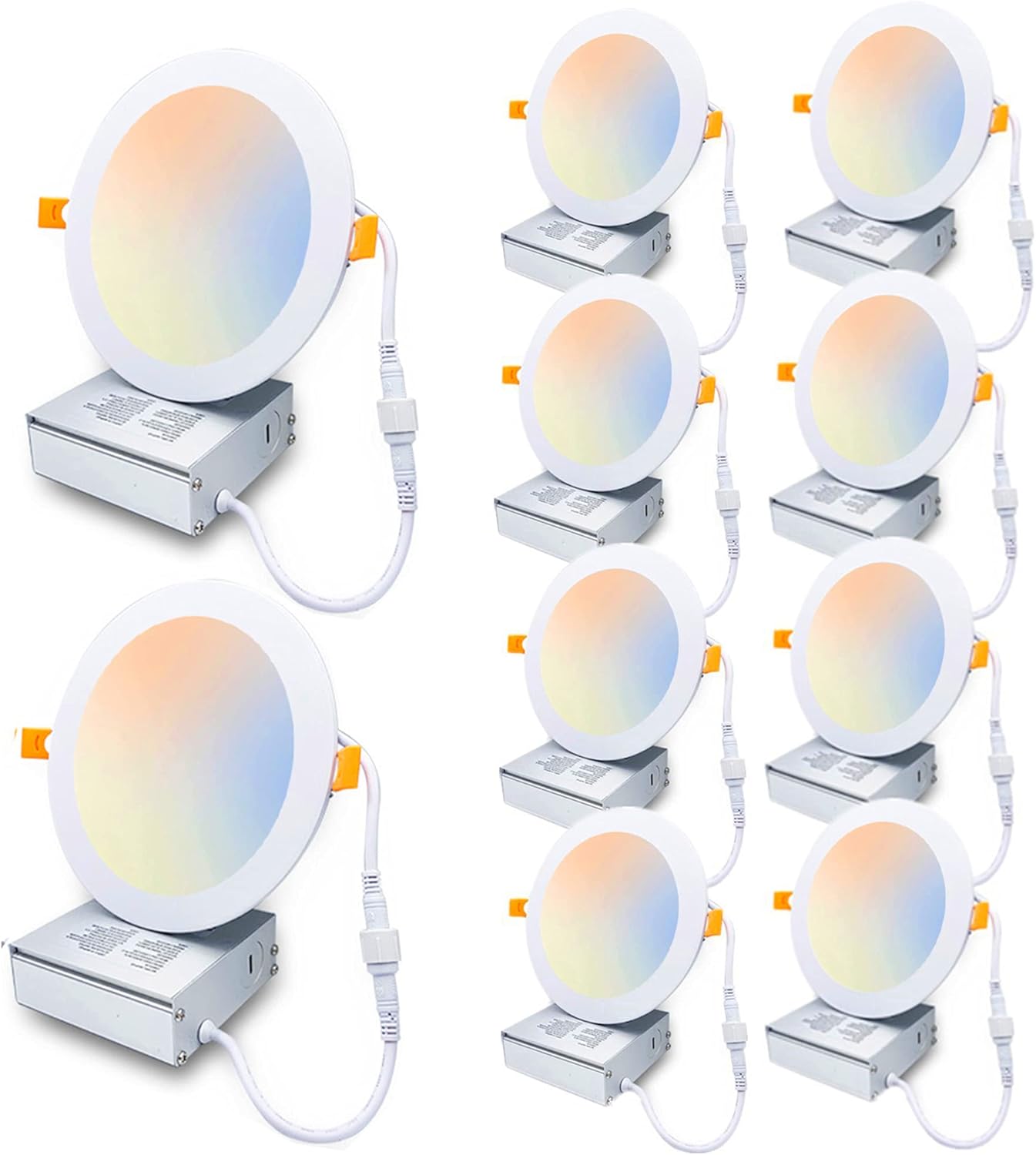 Brillihood Square Color Changing Slim LED Recessed Light, Smart Retrofit Downlights with Junction Box & Hub, ETL-Listed, 12W, 1100LM, Dimmable, 2700K-6500K, Works with Alexa & Google Assistant, 6-Pack