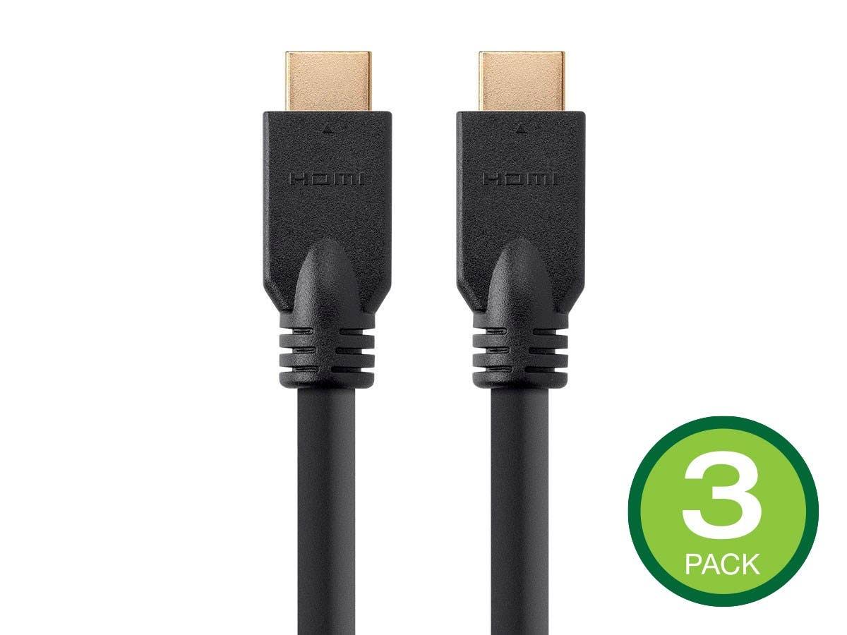 Monoprice High Speed HDMI Cable - 25 Feet - Black, No Logo (3-Pack) 4K@60Hz, HDR, 18Gbps, YCbCr 4:4:4, 24AWG, CL2 - Commercial S