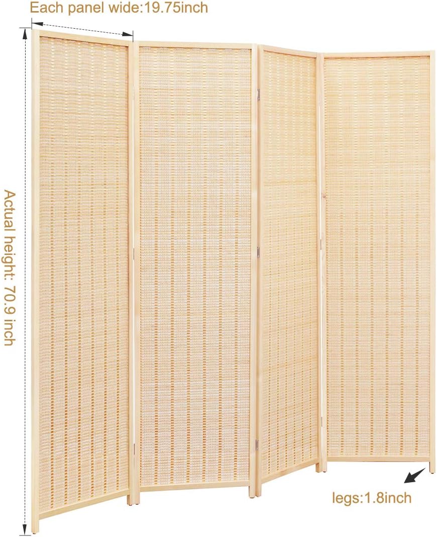 Corelax Room Divider Privacy Screen with Natural Bamboo,4 Panel Folding Privacy Screens,Freestanding Room Divider-Beige