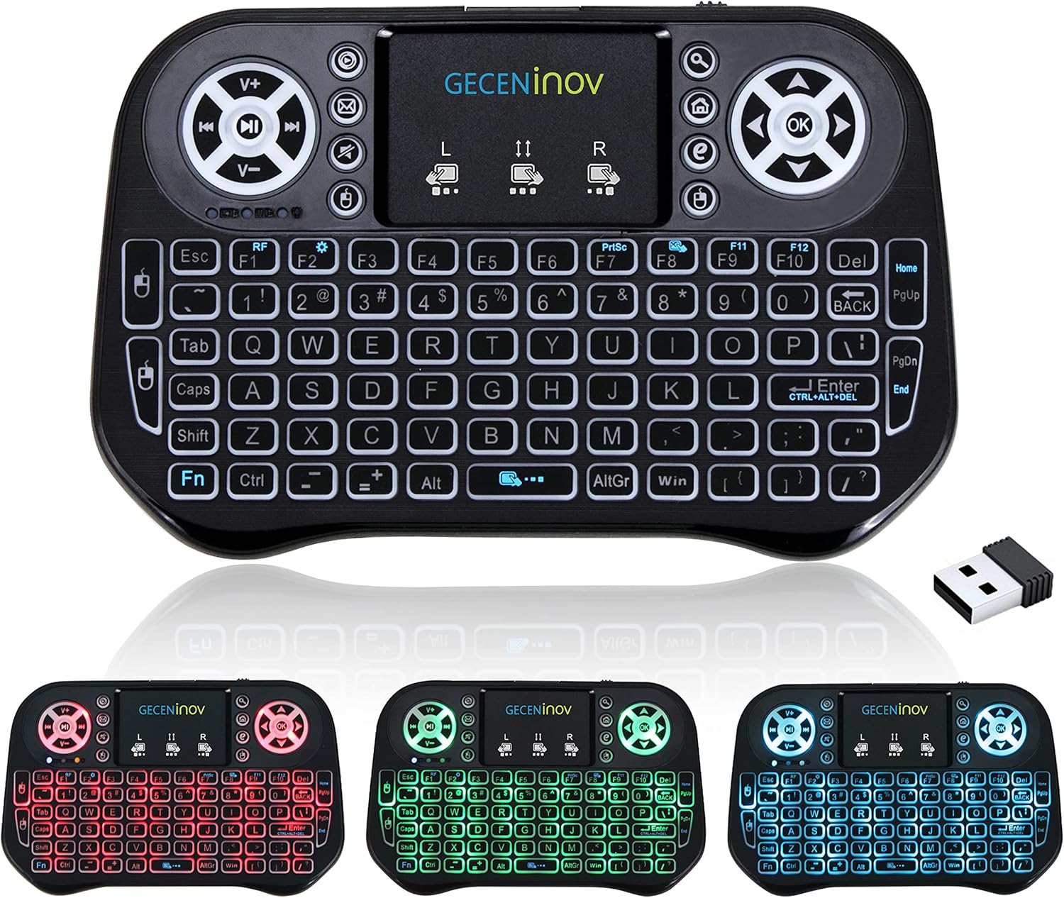 Mini Keyboard, Wireless Touchpad Keyboard, Portable 7 Colors RGB Backlit Keyboard, 2.4G Rechargeable Controller Mouse Combo, Compatible with PC, Laptops, Smart TVs