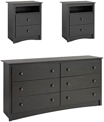 Home Square 3 Piece Set with 2 Nightstands and Dresser in Washed Black