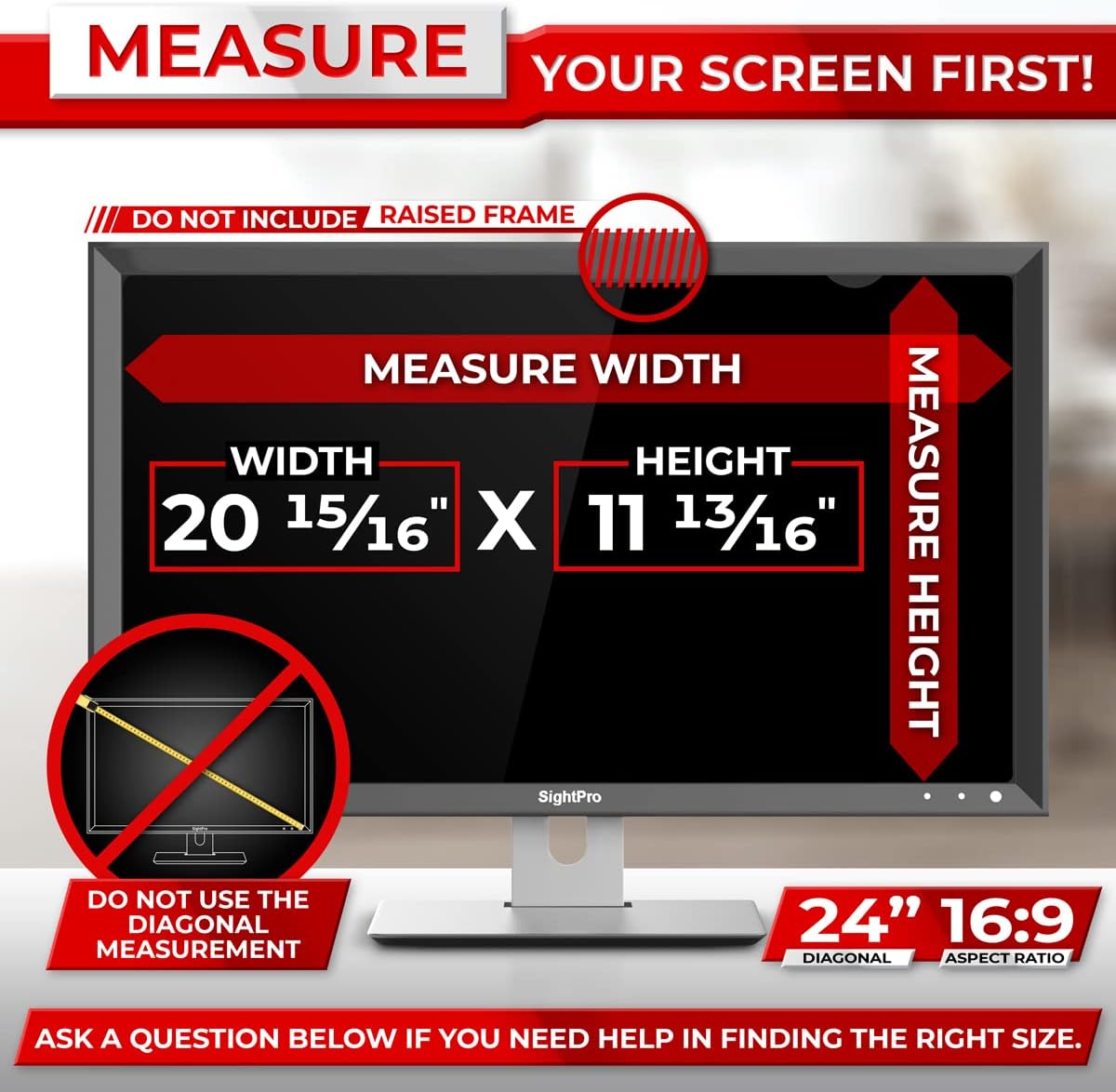 SightPro 24 Inch Computer Privacy Screen Filter for 16:9 Widescreen Monitor - Privacy Shield and Anti-Glare Protector
