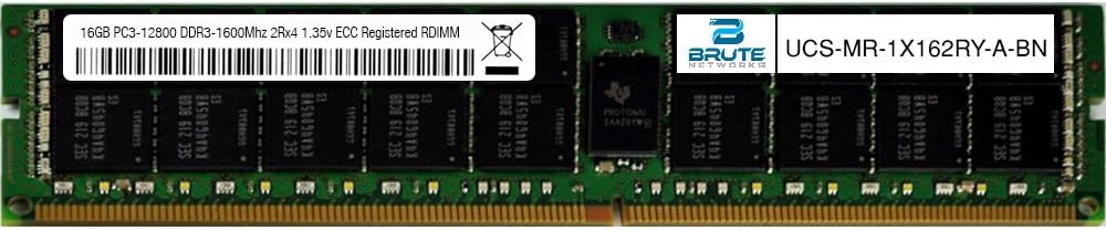 Brute Networks UCS-MR-1X162RY-A-BN - 16GB PC3-12800 DDR3-1600Mhz 2Rx4 1.35v ECC Registered RDIMM (Equivalent to OEM PN # UCS-MR-1X162RY-A) Pack of 2