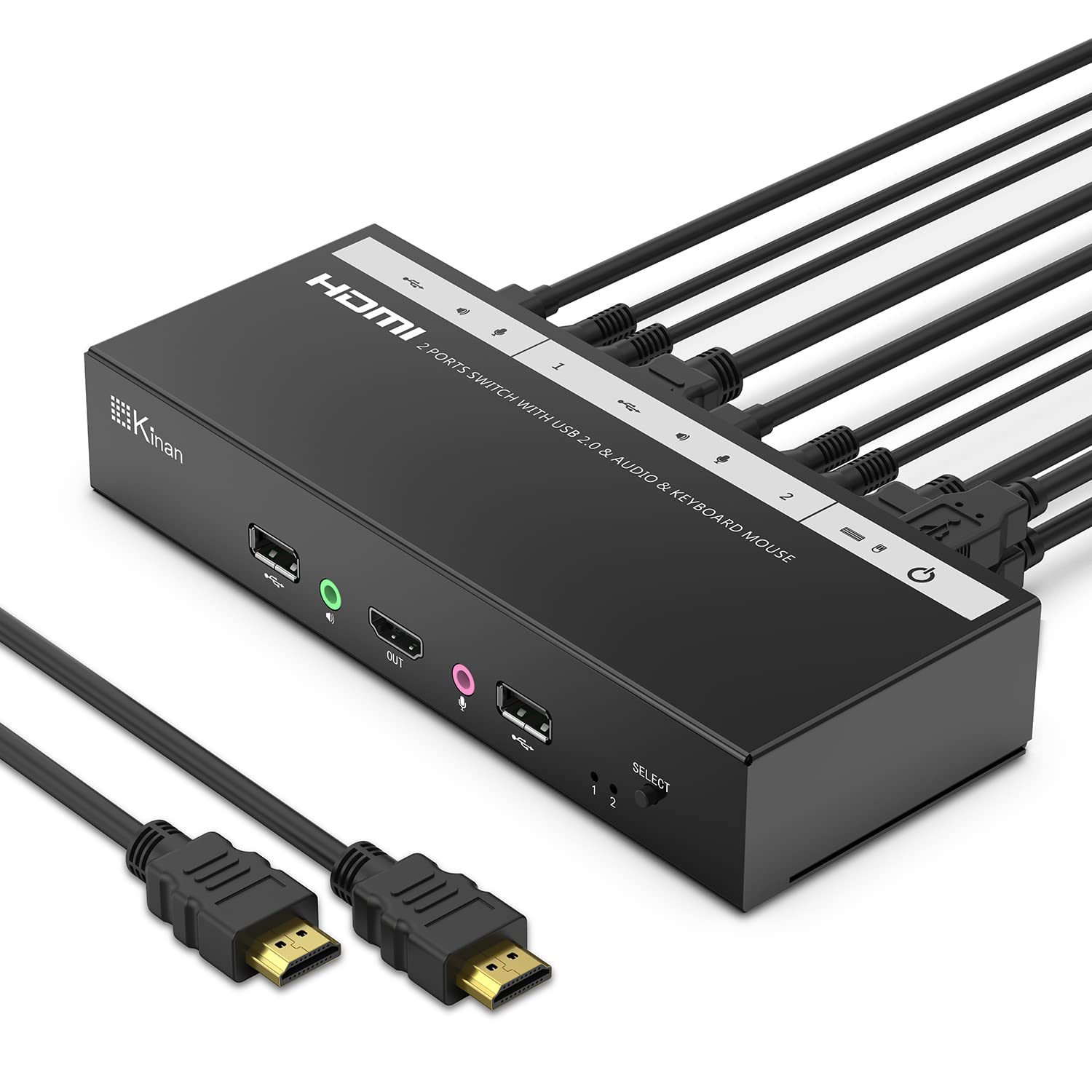 HDMI KVM Switch 2 in 1 Out,Support UHD 4K@60Hz,Audio and USB 2.0,HDMI 2.0 Version, HDCP 2.2, 18Gbps,2 Computers Share one Keyboard, Mouse and Monitor,USB Powered Pack of 2