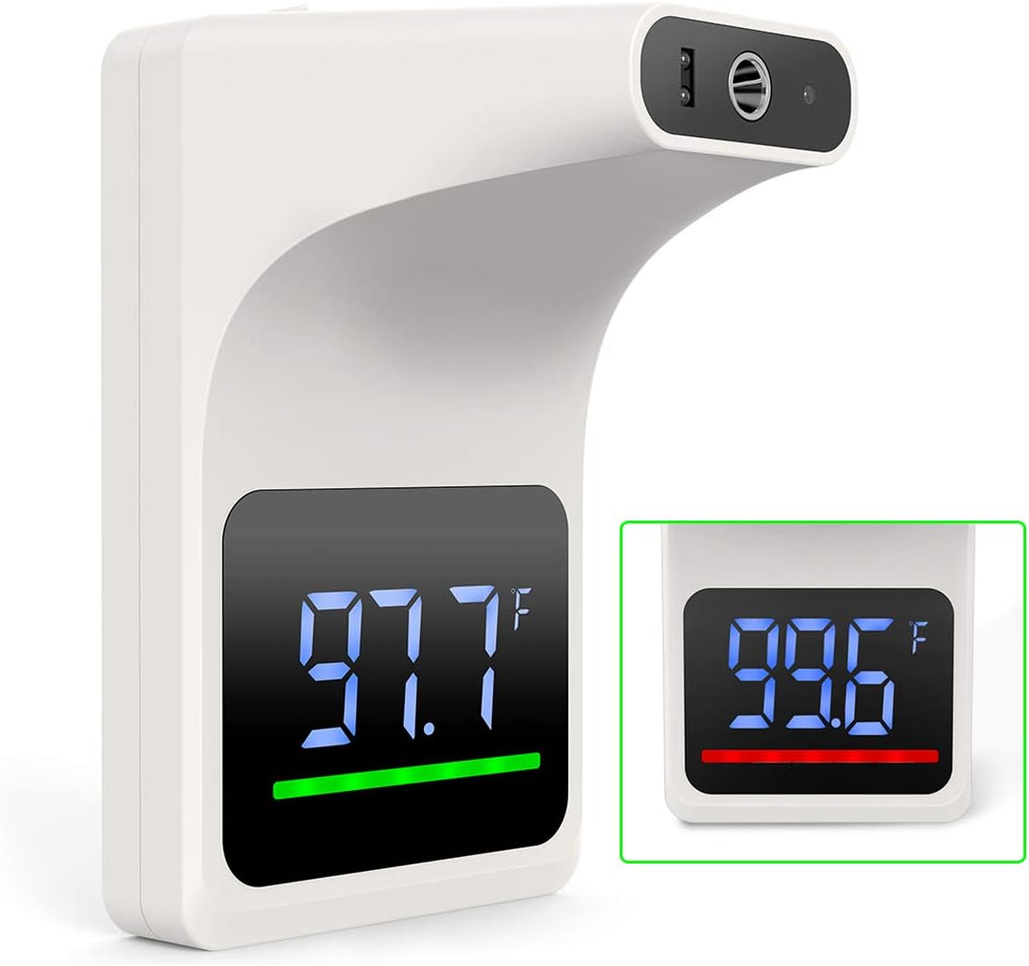 GEKKA Wall Mounted Infrared Forehead Thermometer for Adults, Non Contact Digital Wall Thermometer with LCD Display Fever Alarm Accurate Instant Reading for Offices, Schools, Factories