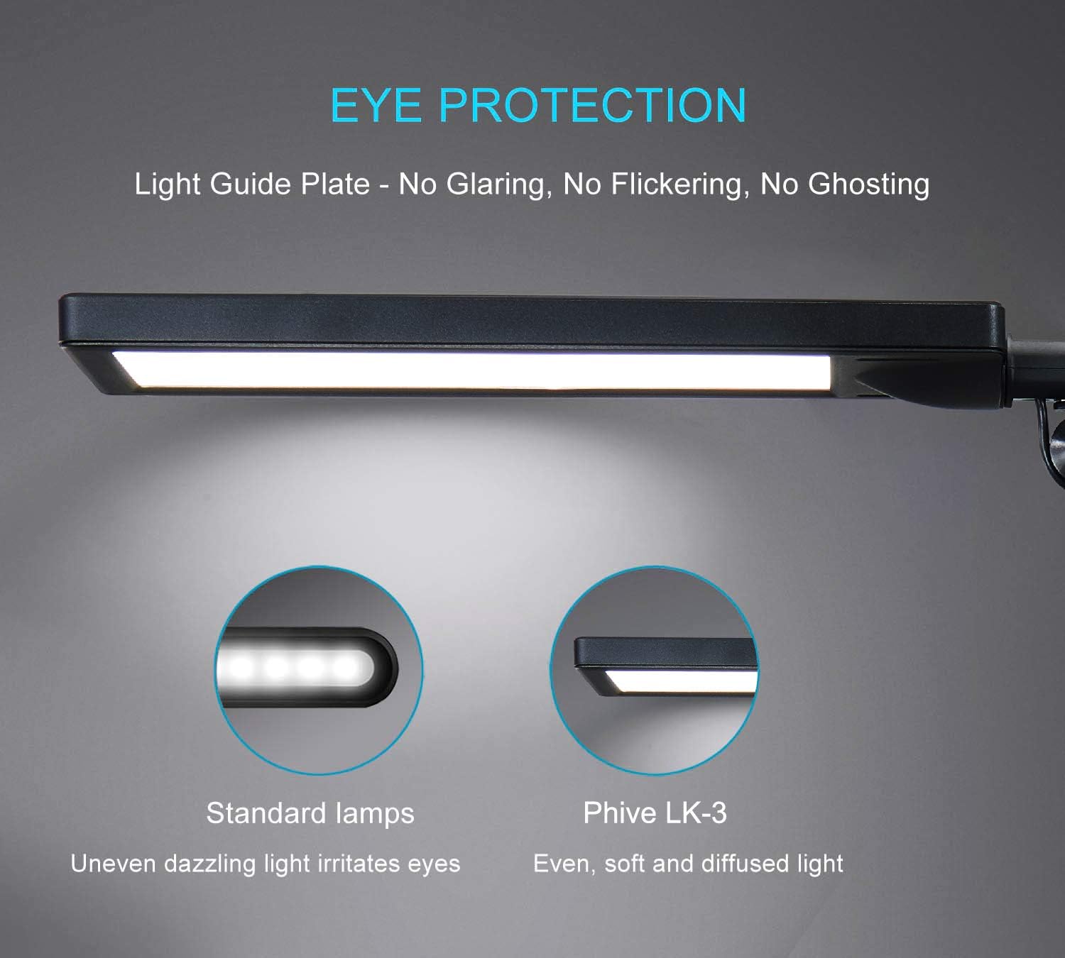 Phive LK-3 Metal Architect Swing Arm LED Desk Lamp/Table Lamp with Clamp (Eye-Care Technology, Dimmable, 6-Level Dimmer / 4 Lighting Modes, Memory Function) Touch Control Task Light, Black