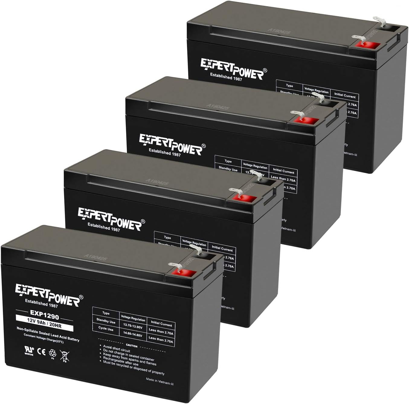 ExpertPower 12v 9ah Sealed Lead Acid Battery with F2 Terminals (.250