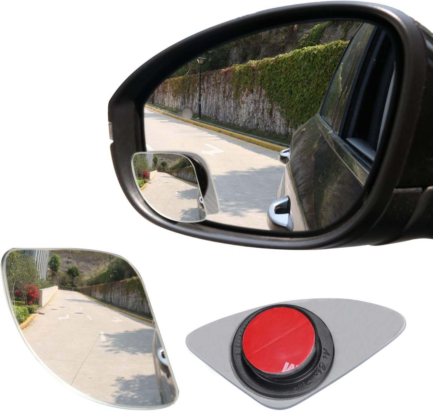 LivTee Blind Spot Mirror，Asymmetric Fan Shaped HD Glass Frameless Convex Rear View Mirror with wide angle Adjustable Stick for Cars SUV and Trucks, Pack of 2