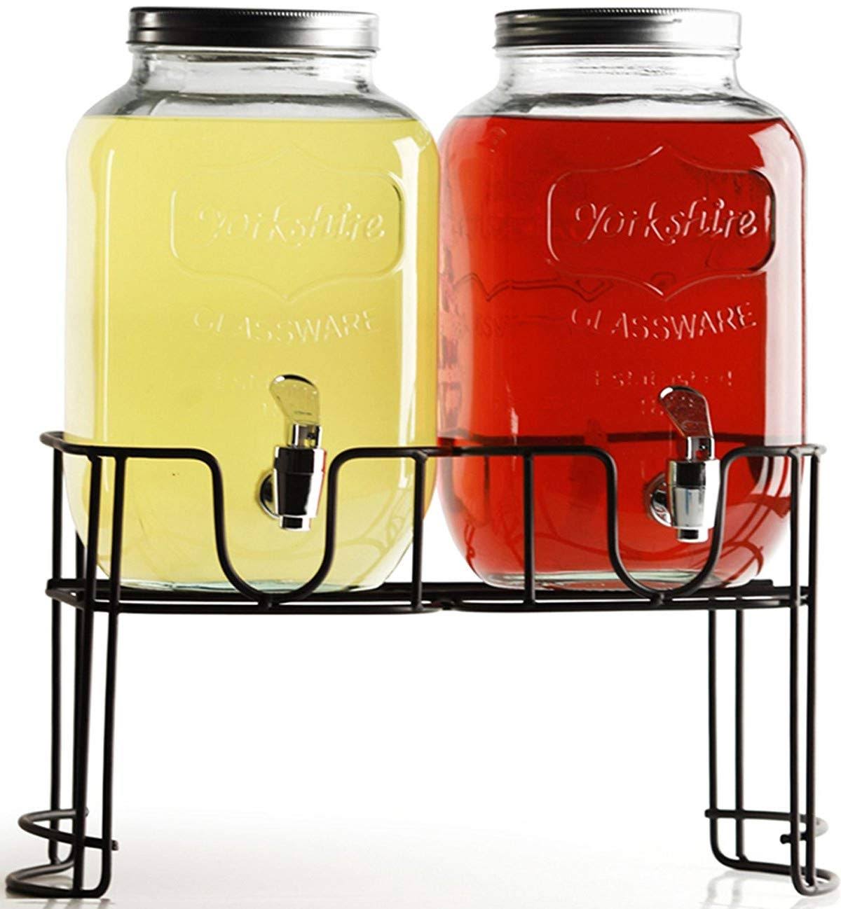 Double Mini Yorkshire Dispensers on Black Metal Stand - Clear