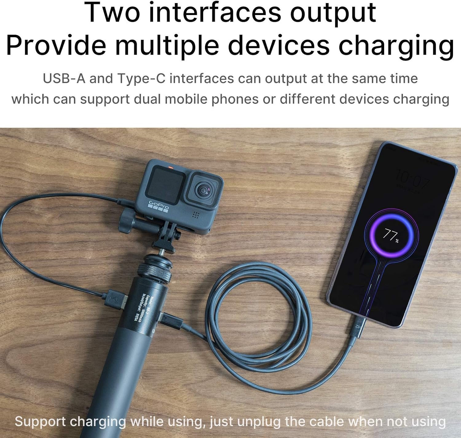 Battery Handle Grip, ULANZI BG-3 10000mAh Power Bank Grip Portable Charger Tripod Monopod for DLSR Action Camera Smartphone Vlogging Time-Lapse Shooting Live Streaming Filmmaking Pack of 2