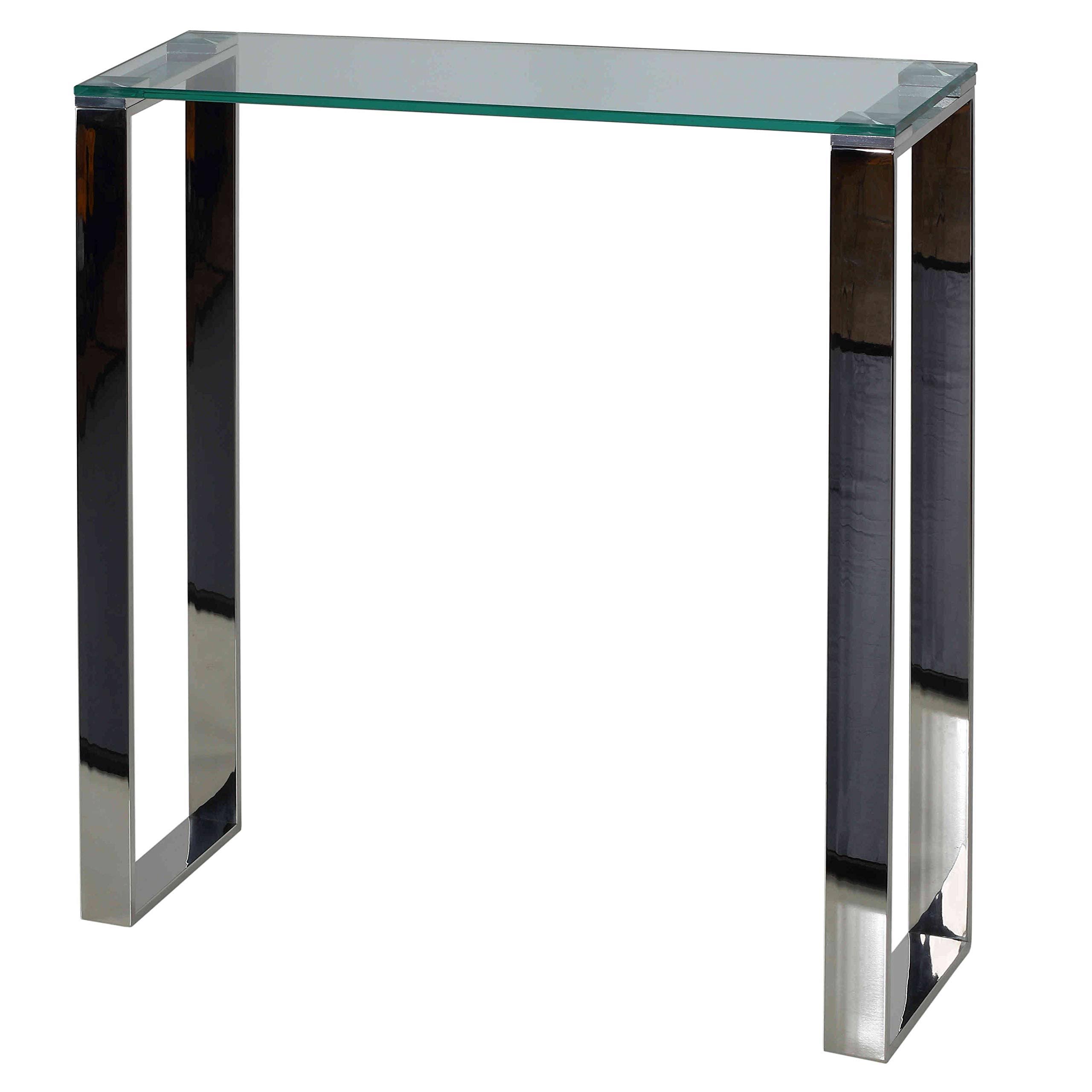 Cortesi Home Forli Small Entry Way Console Table Contemporary Glass and Stainless Steel Finish 28 in Wide Accent