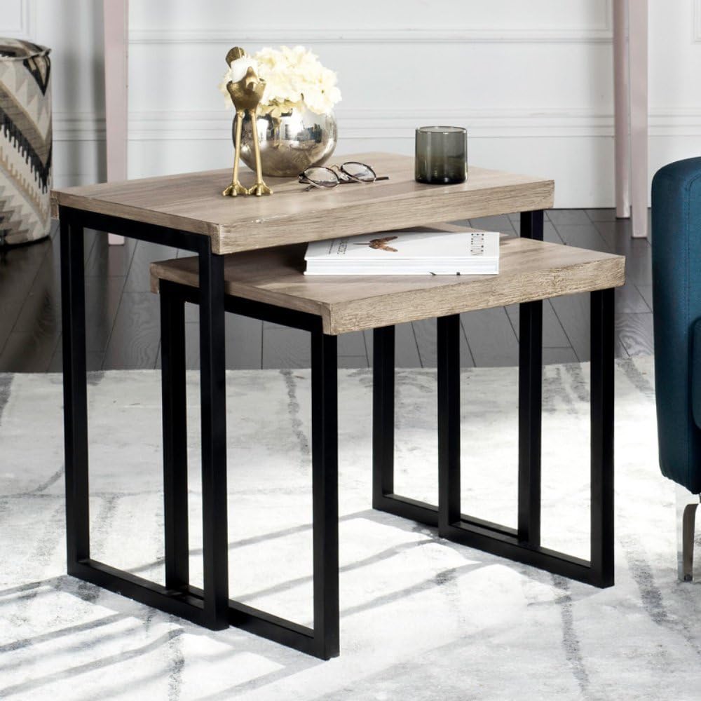 Safavieh Home Collection Femi Modern Nesting Light Oak and Black End Table