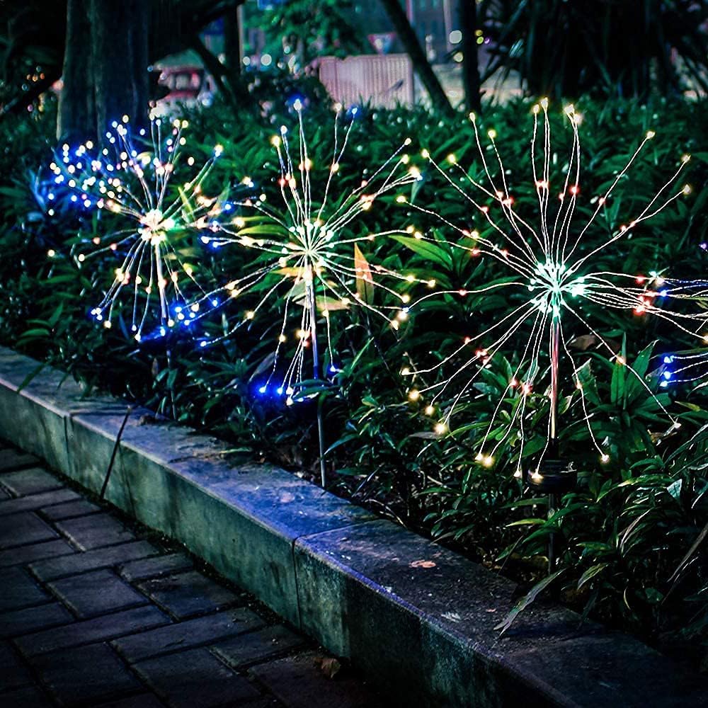 Solar Lights Outdoor - TiokMc Garden Lights Outdoor Decorative with 120 LED Powered 40 Copper Wires Multi Color Solar Fireworks Lights for Walkway Patio Backyard Yard Lawn Christmas- (2 Pieces)