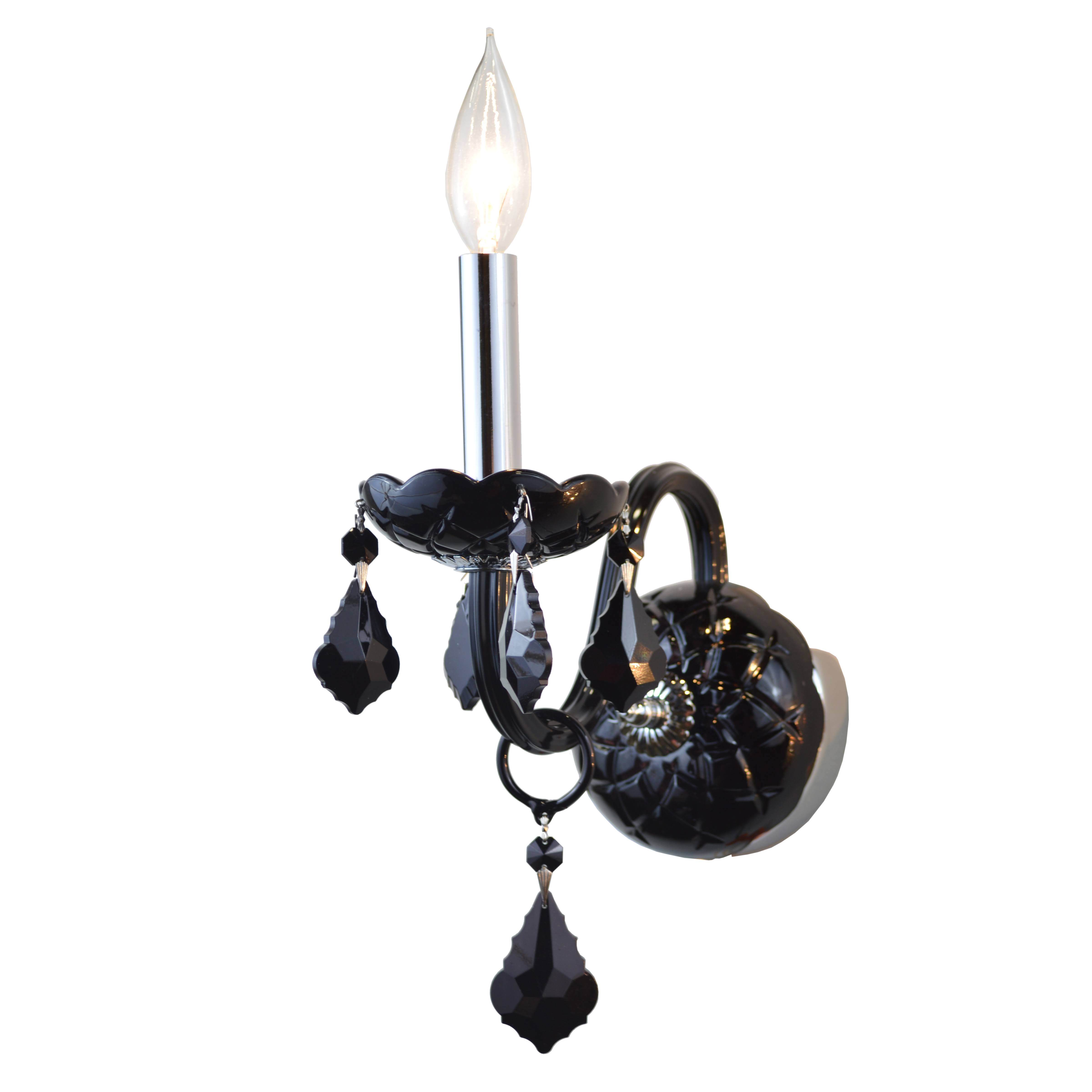 Worldwide Lighting W23101C4-BL Provence Collection 1 Light Chrome Finish with Black Crystal Wall Sconce