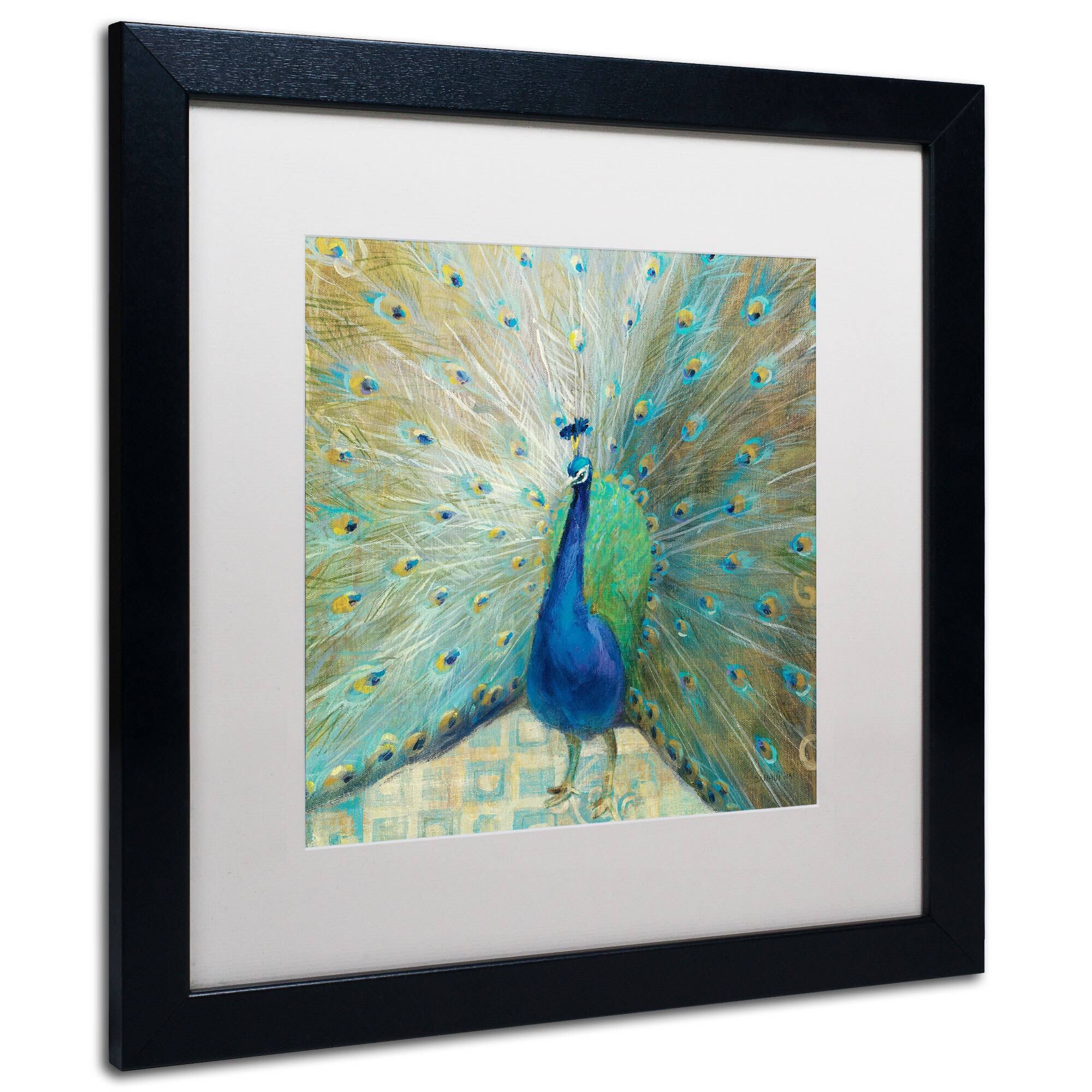 Trademark Danhui Nai Blue Peacock on Gold Art, White Matte w/Black Frame, 16x22 x 16x22