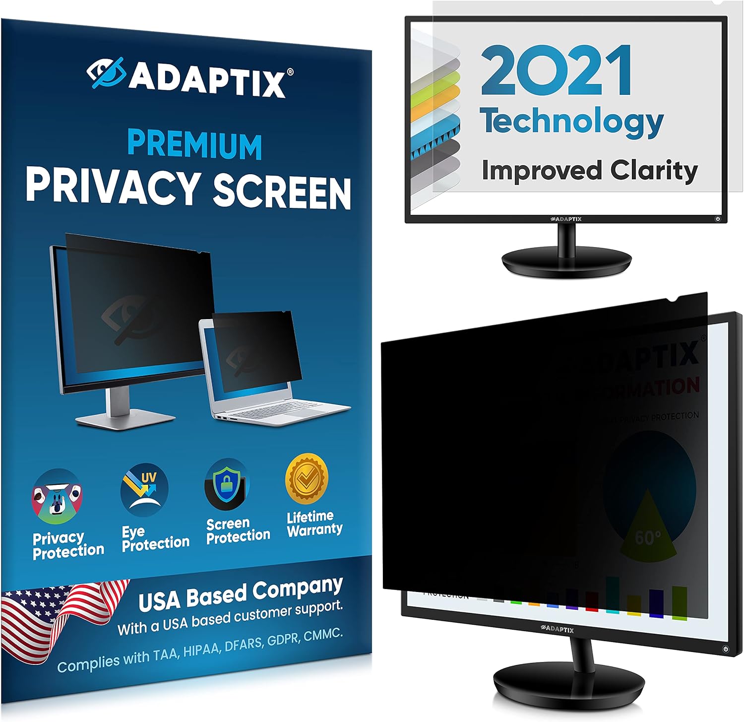 Adaptix Monitor Privacy Screen 24” – Info Protection for Desktop Computer Security – Anti-Glare, Anti-Scratch, Blocks 96% UV – Matte or Gloss Finish Privacy Filter Protector – 16:9 (APF24.0W9) Pack of 2