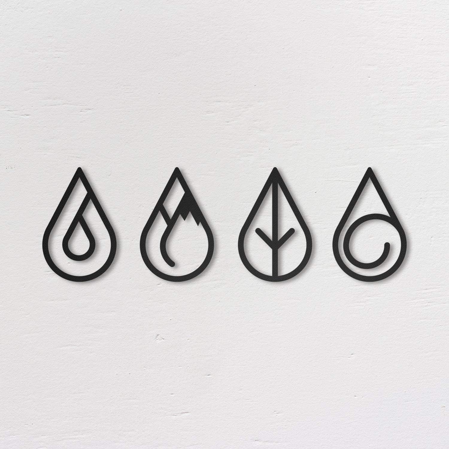 Northshire Metal Wall Decor, Four Elements, Decorative Boho Art for Living Room, Bathroom, Kitchen, or Bedroom, Modern Black Hanging Decorations, Minimalistic Pack of 2