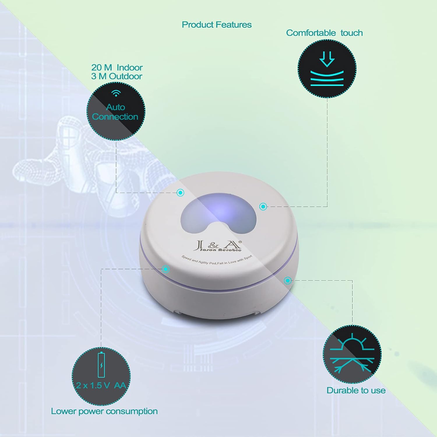 J&A Jason Aerobic Reaction and Agility Training Lights System, Flash Reflex Light with Sounds, Agility Lights to Improve Focus, Exercise for Leisure, Fun for All Ages (Pack of 4, White)