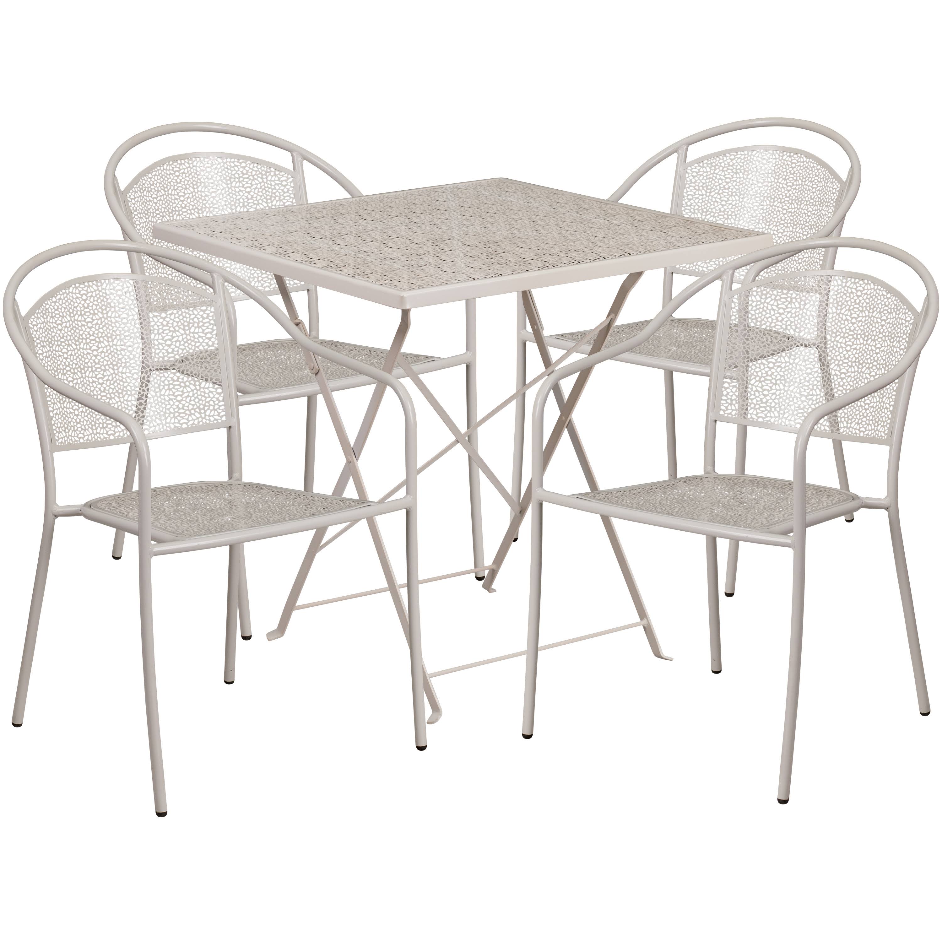 Flash Furniture 28x22 Square Light Gray Indoor-Outdoor Steel Folding Patio Table Set with 4 Round Back Chairs