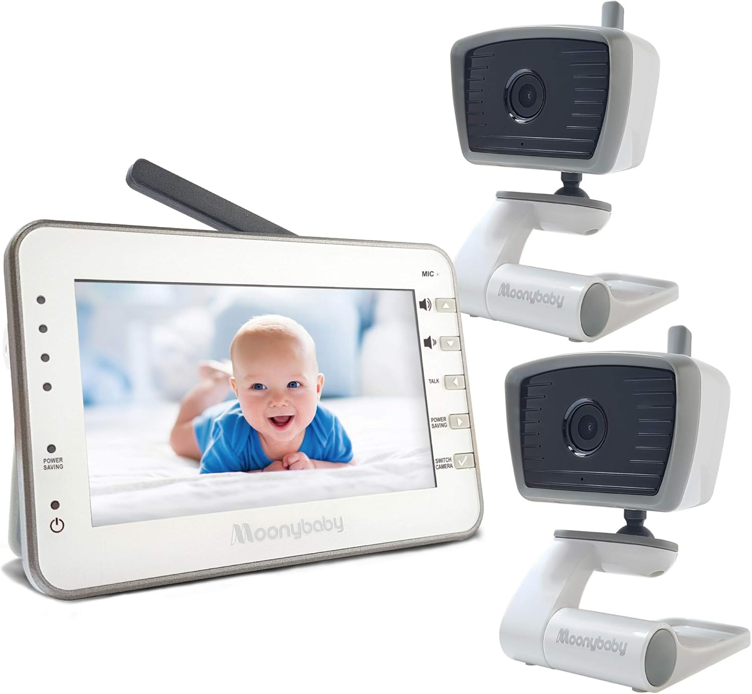Moonybaby No WiFi Baby Monitor with 2 Cameras, 12hr Long Battery Life, 1000ft Long Range, 4.3