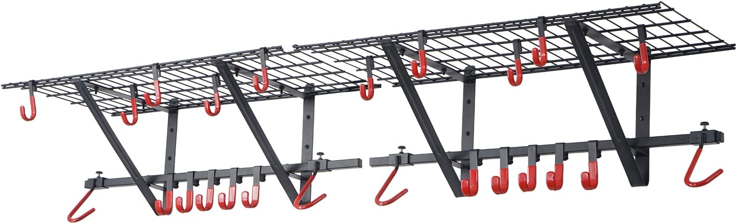 PLKOW Garage Wall Shelving 2-Pack Includes Bike Hooks, Wall Shelves Garage Organizer with Vertical Bike Hanger, Powder Coated Steel (2-Pack) Pack of 2