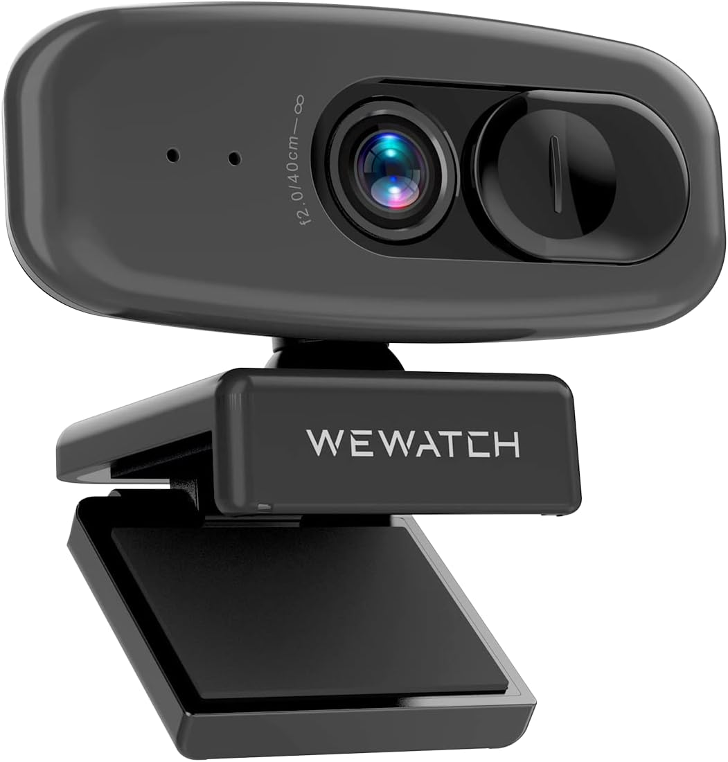 1080P Webcams with Microphone, WEWATCH PCF1 Web Camera with Privacy Cover for Laptop Computer PC, Plug & Play USB Webcam Work with Live Streaming Conference, Zoom/Skype/FaceTime (Black)