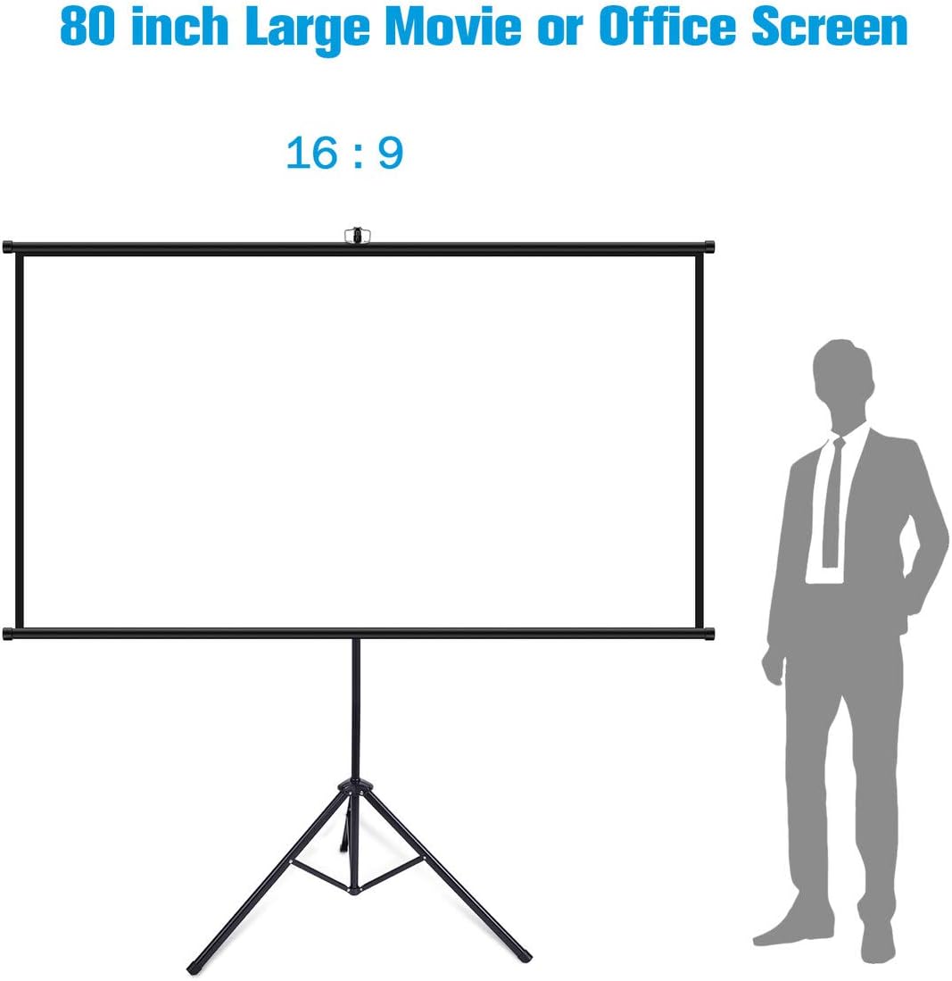 Powerextra 80 inch Projector Screen with Stand, 16:9 HD 4K Indoor Foldable Projection Screen with Frame, 1.1Gain 160° Viewing Angle Wrinkle-Free Tripod Screen for Movie or Office Pack of 2
