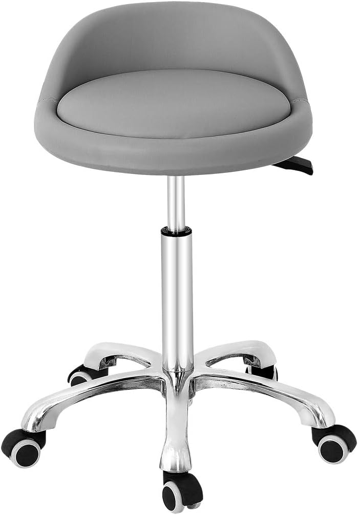 Grace & Grace Professional Gilder Series with Backrest Comfortable Seat Rolling Swivel Pneumatic Adjustable Heavy Duty Stool for Shop, Salon, Office and Home (Extra Large Seat, Grey)