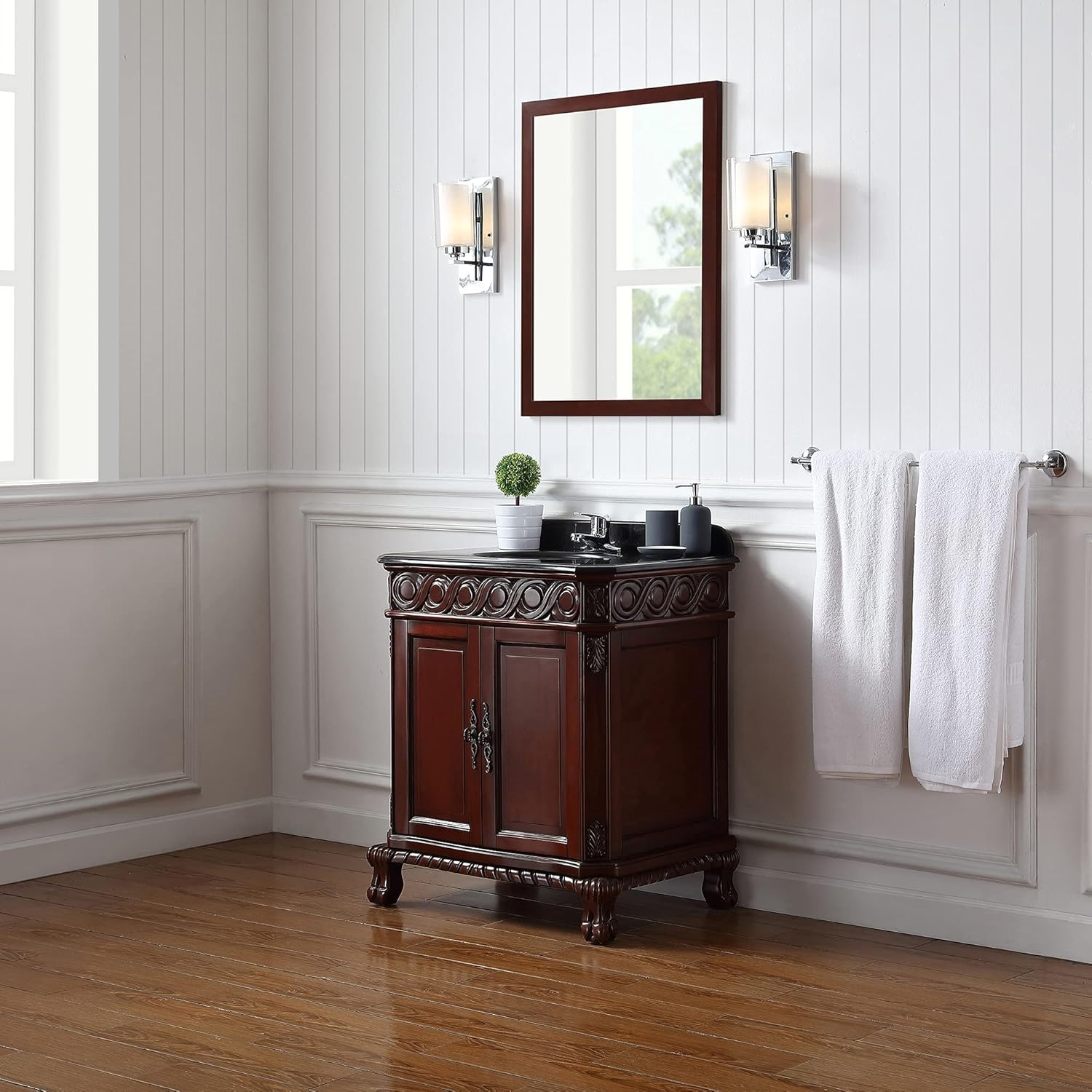 Ove Decors Trent 30-in Dark Cherry Single Sink Bathroom Vanity with, Black Granite Top