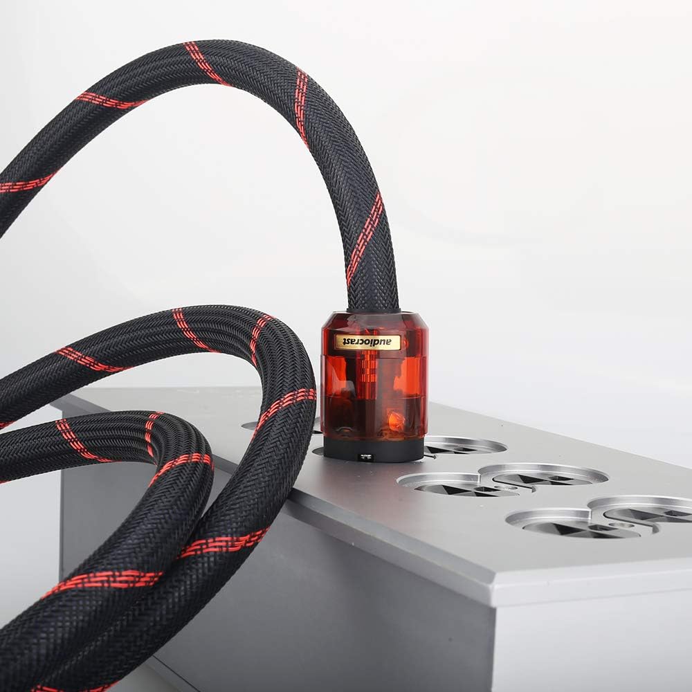 Audiocrast HiFi Power Cable, 125V 15A, Copper Shielding, Hi-End Braided Sleeve Amplifier Power Cord, AC Audiophile Power Cable with US Plug+IEC C13 Connector (6.6FT/2M) Pack of 2