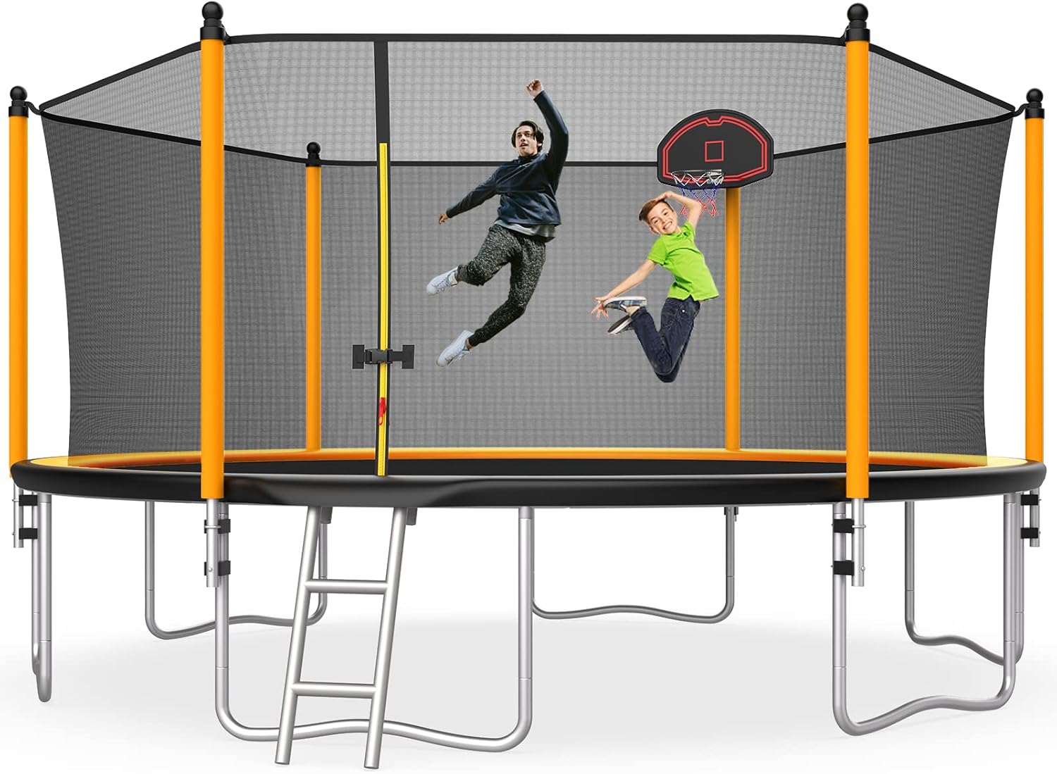 Lyromix 15FT Trampoline, Large Recreational Trampoline with Enclosure Net, Outdoor Trampoline with Basketball Hoop and Ladder, Backyard Jumping Trampoline, Capacity for 6-9 Kids and Adults, Orange