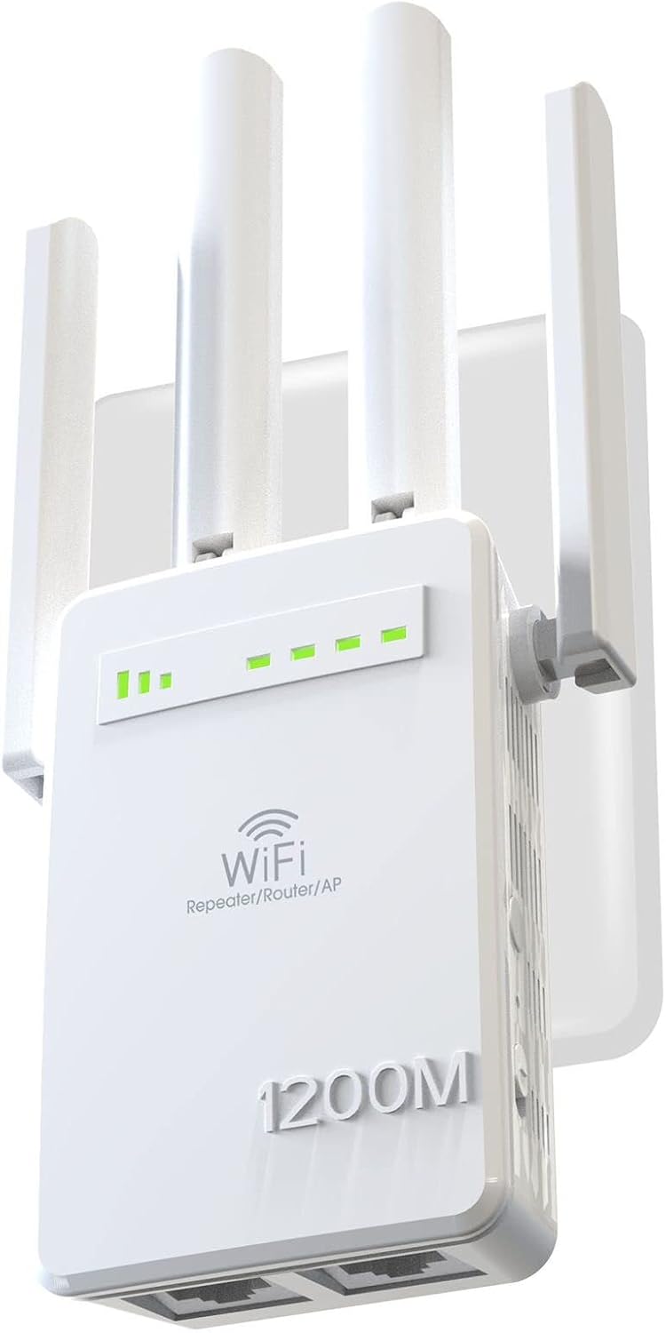 WiFi Extender 1200Mbps WiFi Range Extender Signal Booster up to 5000SQ FT and 40 Devices, Wireless Internet Repeater and Signal Amplifier for Home,4 Antennas 360° Full Coverage,Supports Ethernet Port Pack of 2