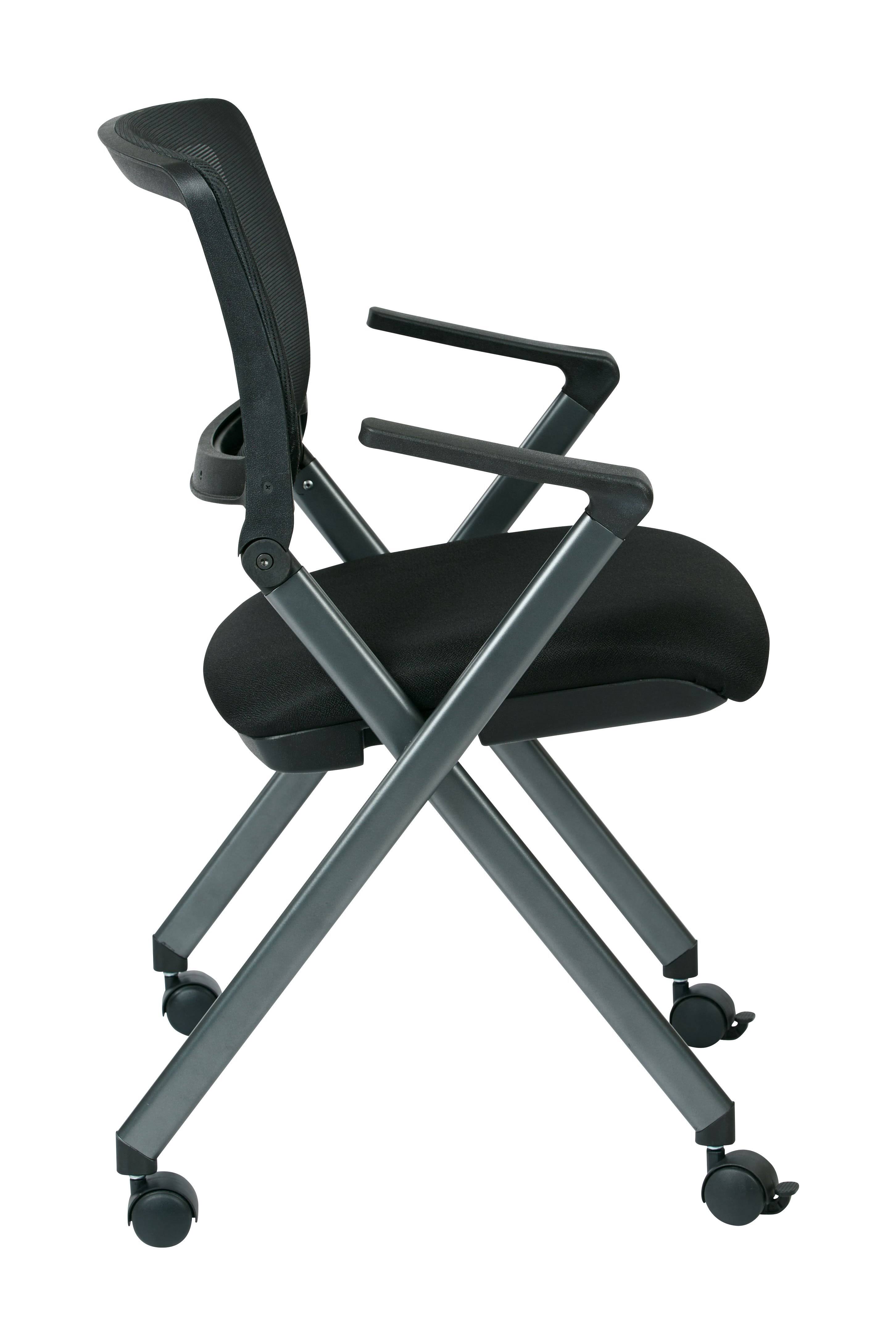 Office Star Black Folding Chair with Screen Back (Set of 2)
