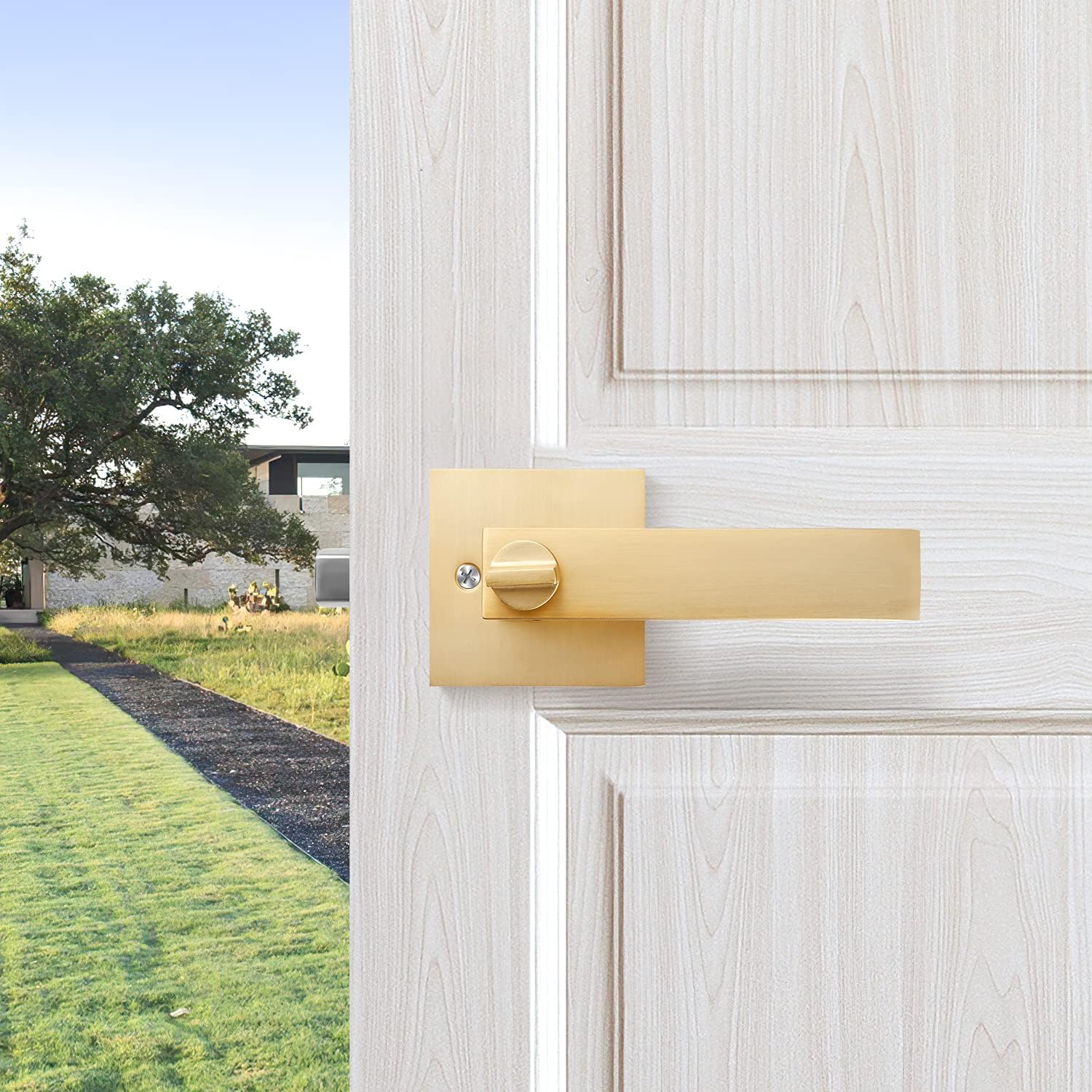 6 Pack Heavy Duty Entrance Door Lever Door Handle(for Office/Front Door), Entry Door Handle Set, Keyed Alike/Combo Keys Door Handles, Satin Brass Lever Door Knobs with Lock and Key