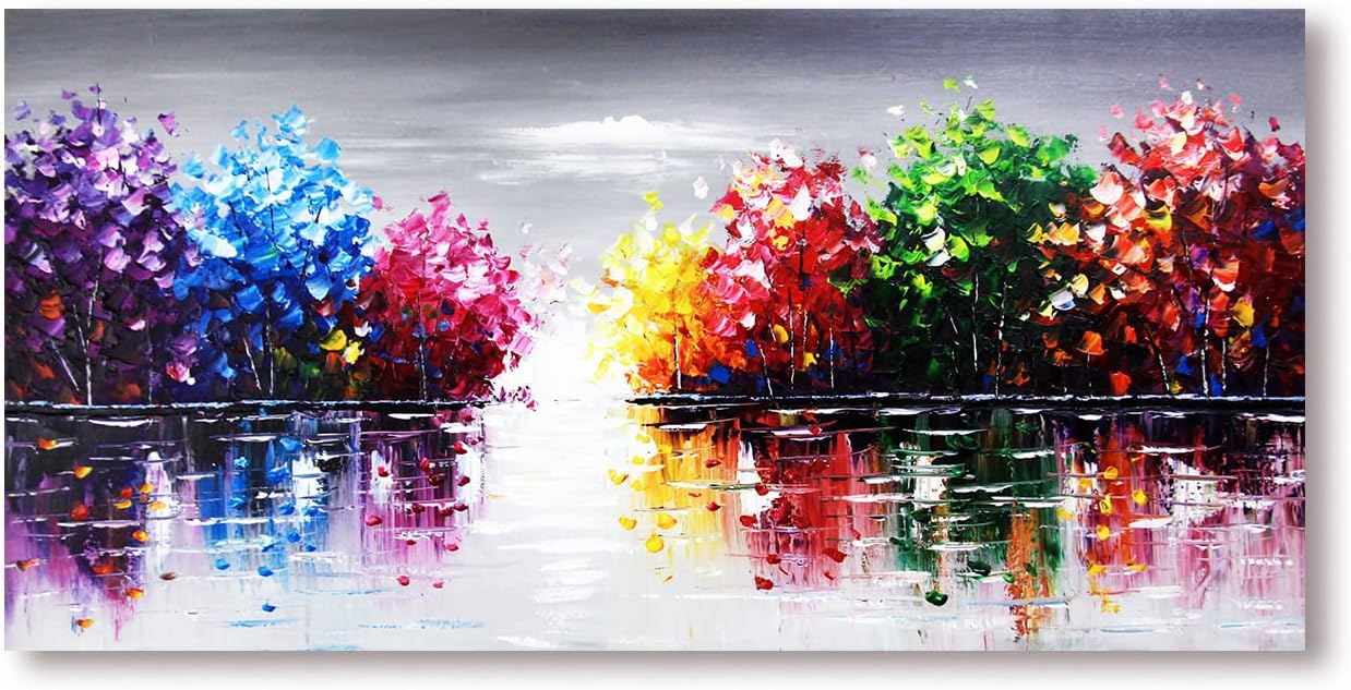 Gormod Art-Abstract Landscape Oil Painting 100% Hand Painted White Tree Paintings With Gold Foil with Nature Landscape Modern Artwork for Living Room Bedroom Office Decorations Pack of 2