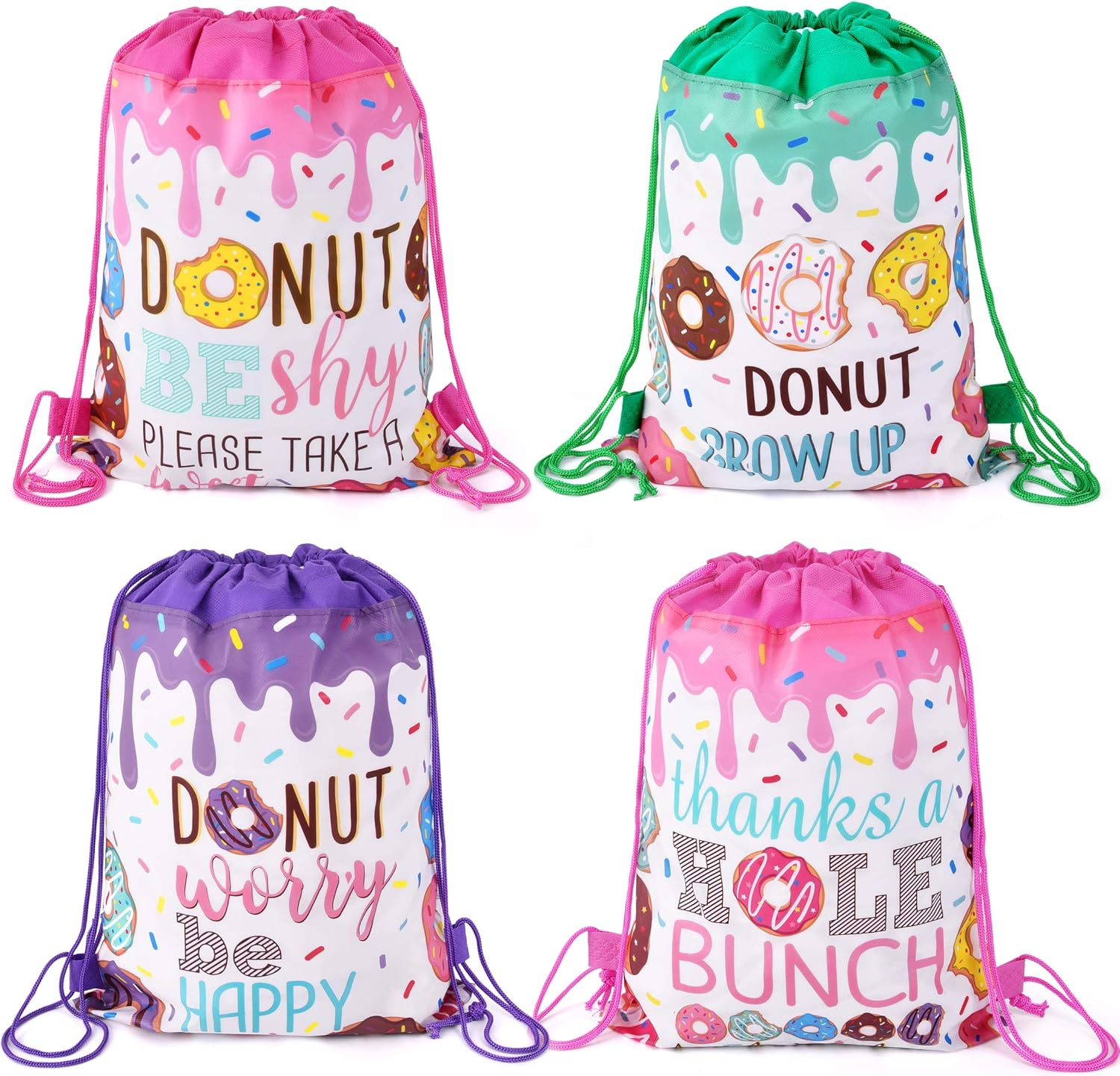 TMCCE Donut Birthday Party Supplies Donut Grow Up Gift Goody Bags Drawstring Bags for Donut Theme Birthday Party Decorations Set of 12 Pack