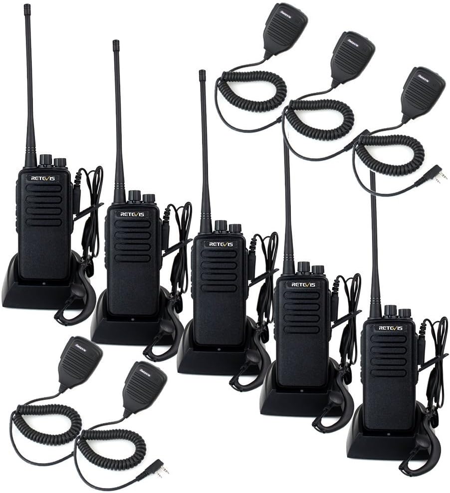 Retevis RT1 Walkie Talkies with Earpiece and Mic,Long Range Heavy Duty Two Way Radios,3000mAh Rechargeable 2 Way Radio for Truck,Warehouse(5 Pack)