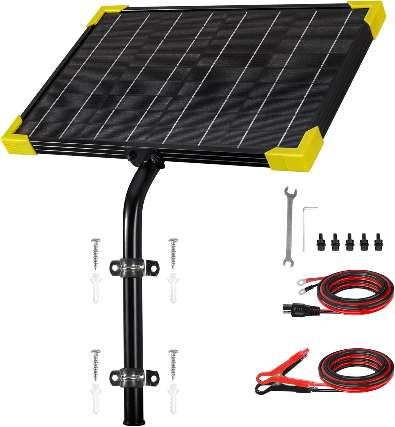 10 Watt Solar Panel Kit Powered Charger, 12V Waterproof Solar Battery Trickle Charger & Maintainer with Tubular Mount Bracket + Installation Tool Kit for Automatic Gate Opener, Electrical Fence