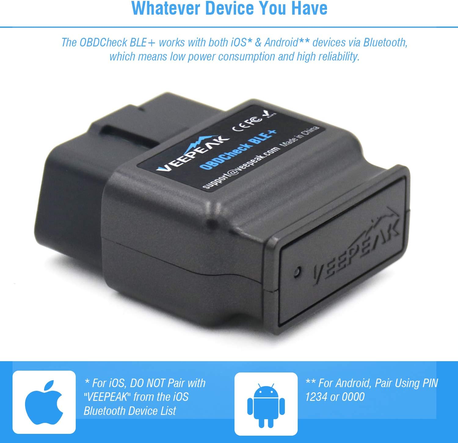 Veepeak OBDCheck BLE+ Bluetooth 4.0 OBD2 Scanner for iOS & Android, Car Diagnostic Code Reader Scan Tool for Universal OBDII/EOBD Vehicles Pack of 2