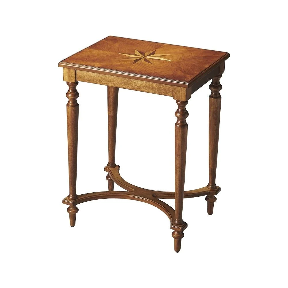 Distressed Olive Ash Burl Finish Wood Accent Table