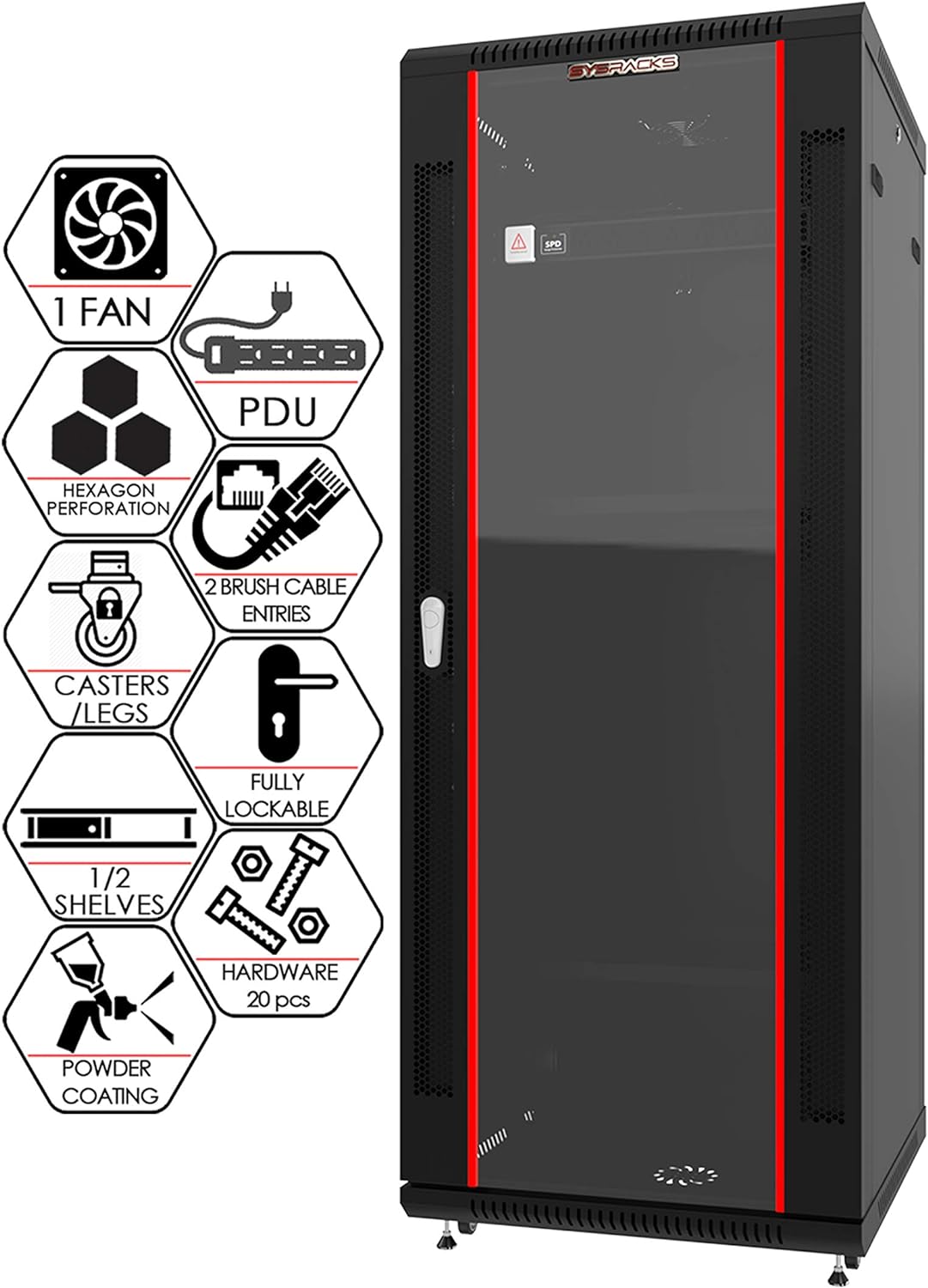 Server Rack 18U Wall Mount Server Rack Locking Wall Cabinet 19 Inch Rack Av Audio Video Rack Lockable Cabinet Network Rack with PDU - Shelf - Dust Proof Cable Entries - Fan - Wheels &ndash; Sysracks