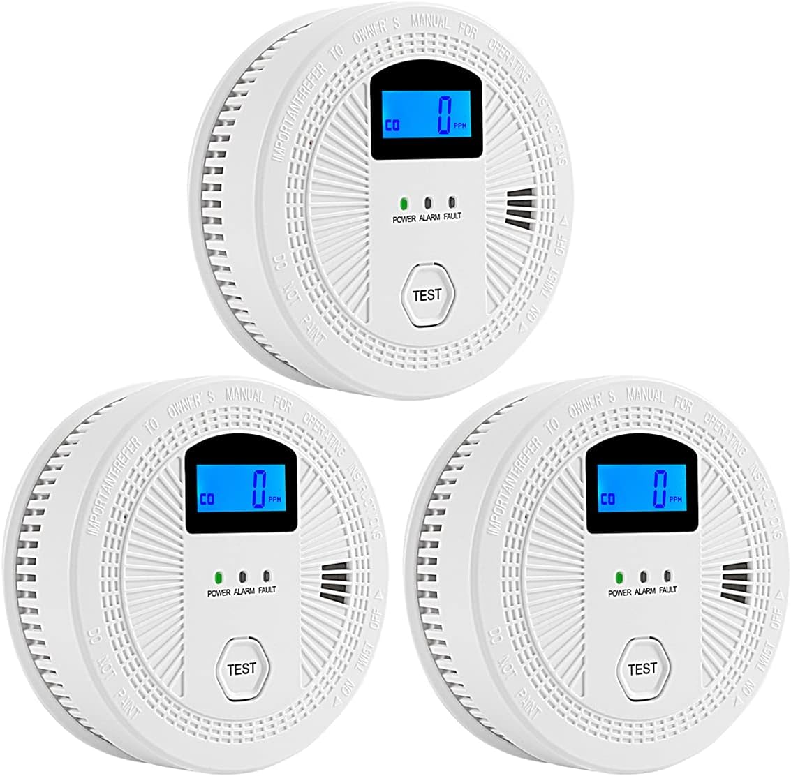 OKEAH Smoke and Carbon Monoxide Detector,Replaceable Battery-Operated CO Alarm with LCD Display,YJ-901 3 Pack Pack of 2