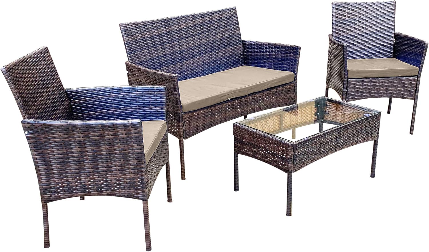 Pyramid Home Decor Alvino Outdoor Patio Furniture Set 4-Piece Rattan Chair Wicker Set, Outdoor-Indoor Use Backyard, Porch, Garden, Poolside, Balcony Furniture (Grey)