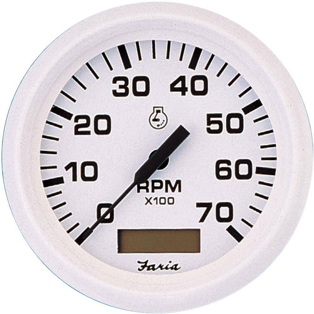 Faria Dress White 4x22 Tachometer w/Hourmeter 7,000 RPM (Gas Outboard)