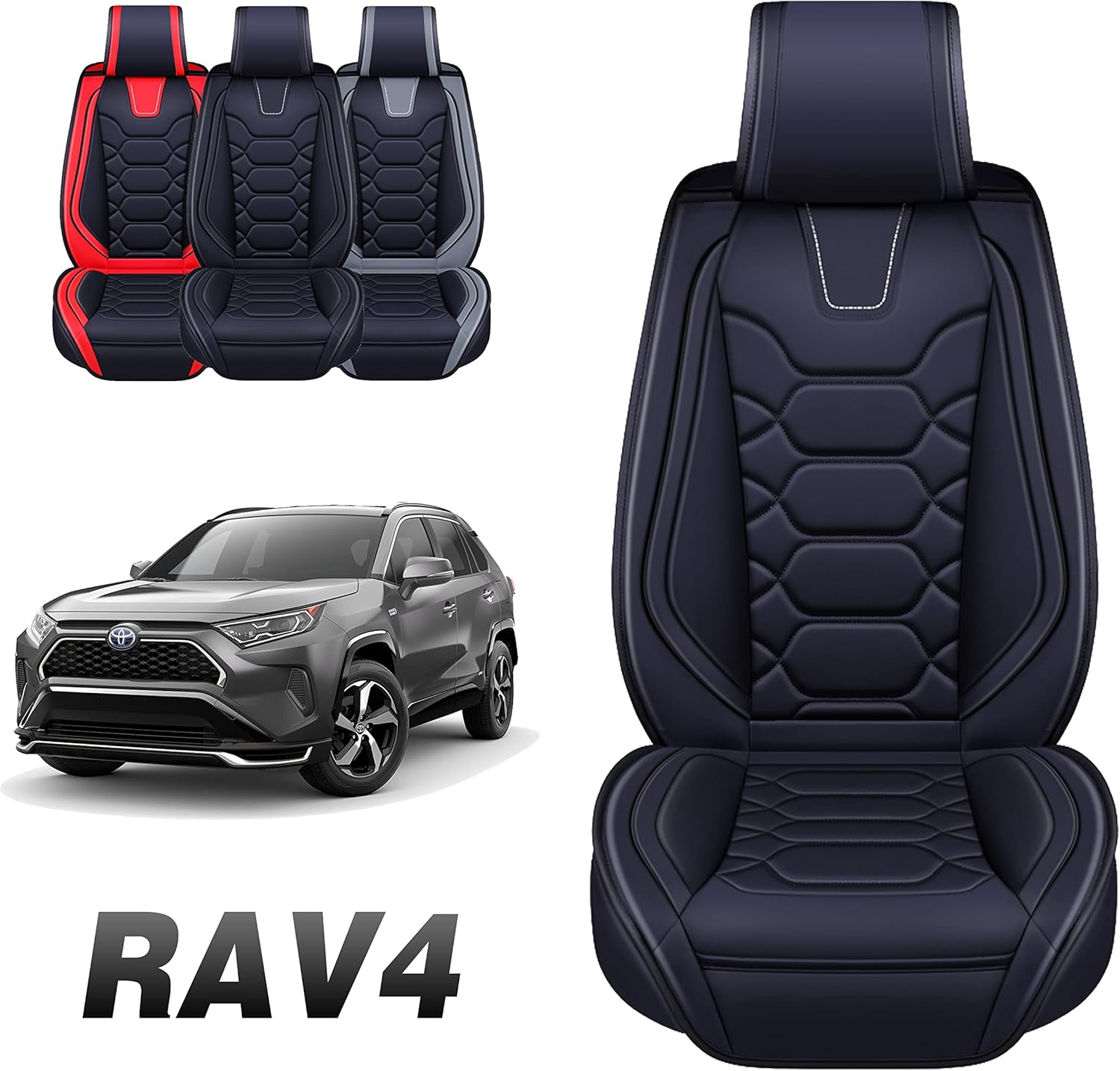 Oasis Auto Tailor Fit Seat Covers Compatible with Rav4 2013-2022 Rav-4 (Full Set, Black&RED)