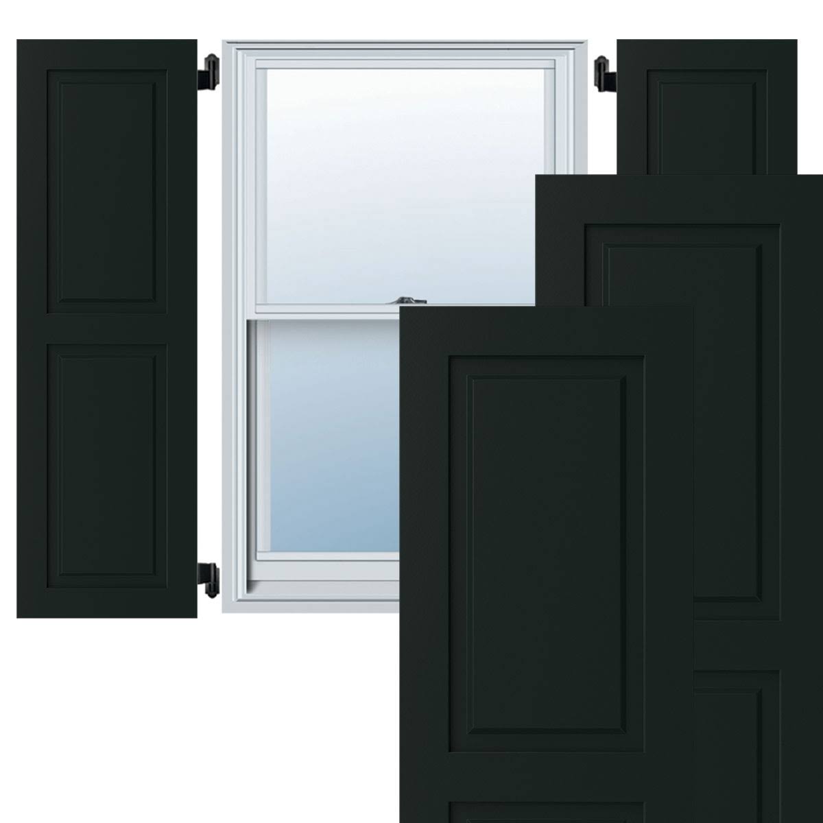 Ekena Millwork CWR12X077DGC 12x22W x 77x22H Exterior Composite Raised Panel Shutters (Per Pair), Black Forest Green